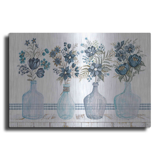 Luxe Metal Art 'Feeling Blue Florals' by Cindy Jacobs, Metal Wall Art