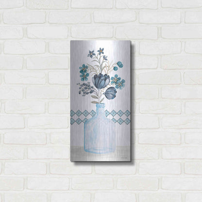 Luxe Metal Art 'Blue Mums' by Cindy Jacobs, Metal Wall Art,12x24