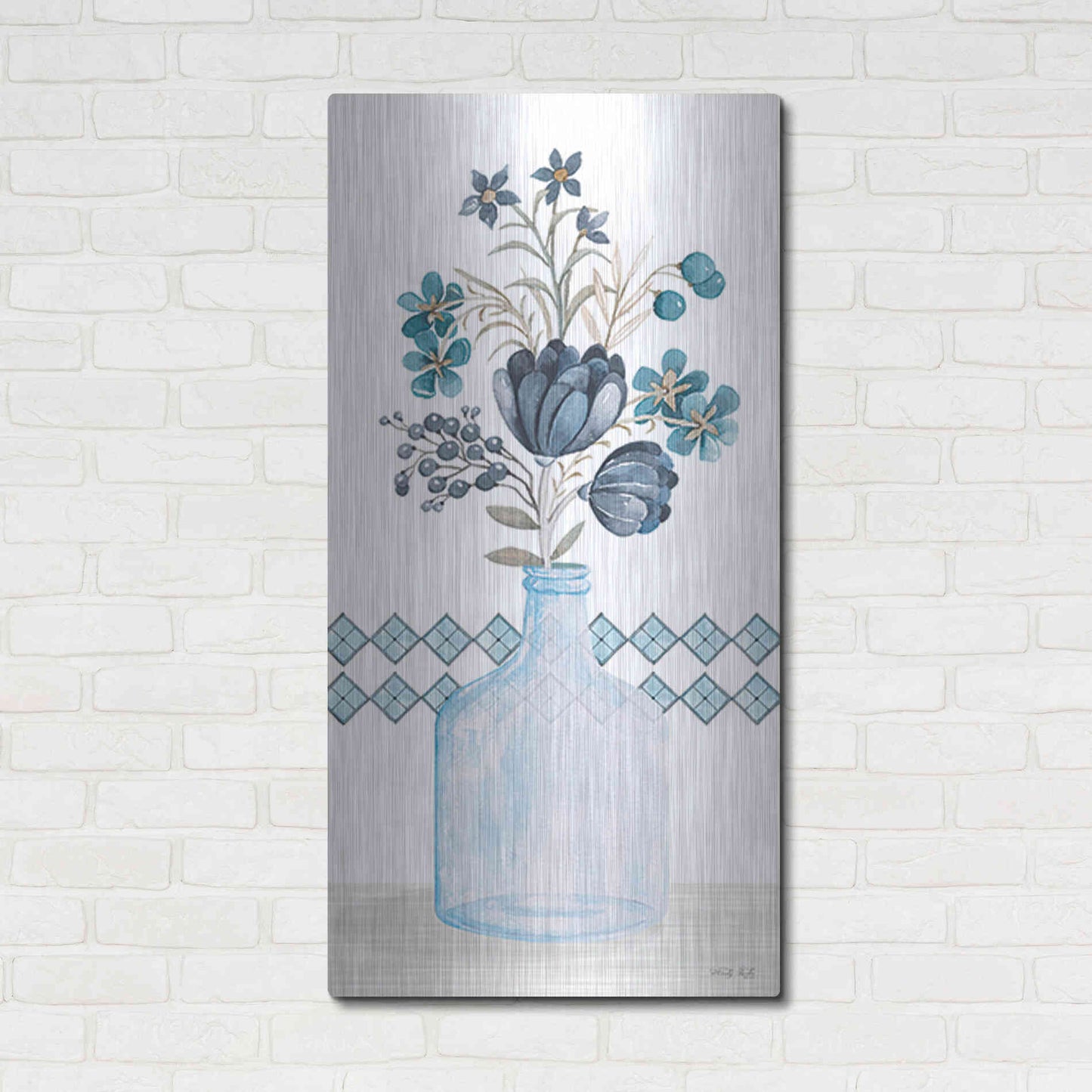 Luxe Metal Art 'Blue Mums' by Cindy Jacobs, Metal Wall Art,24x48