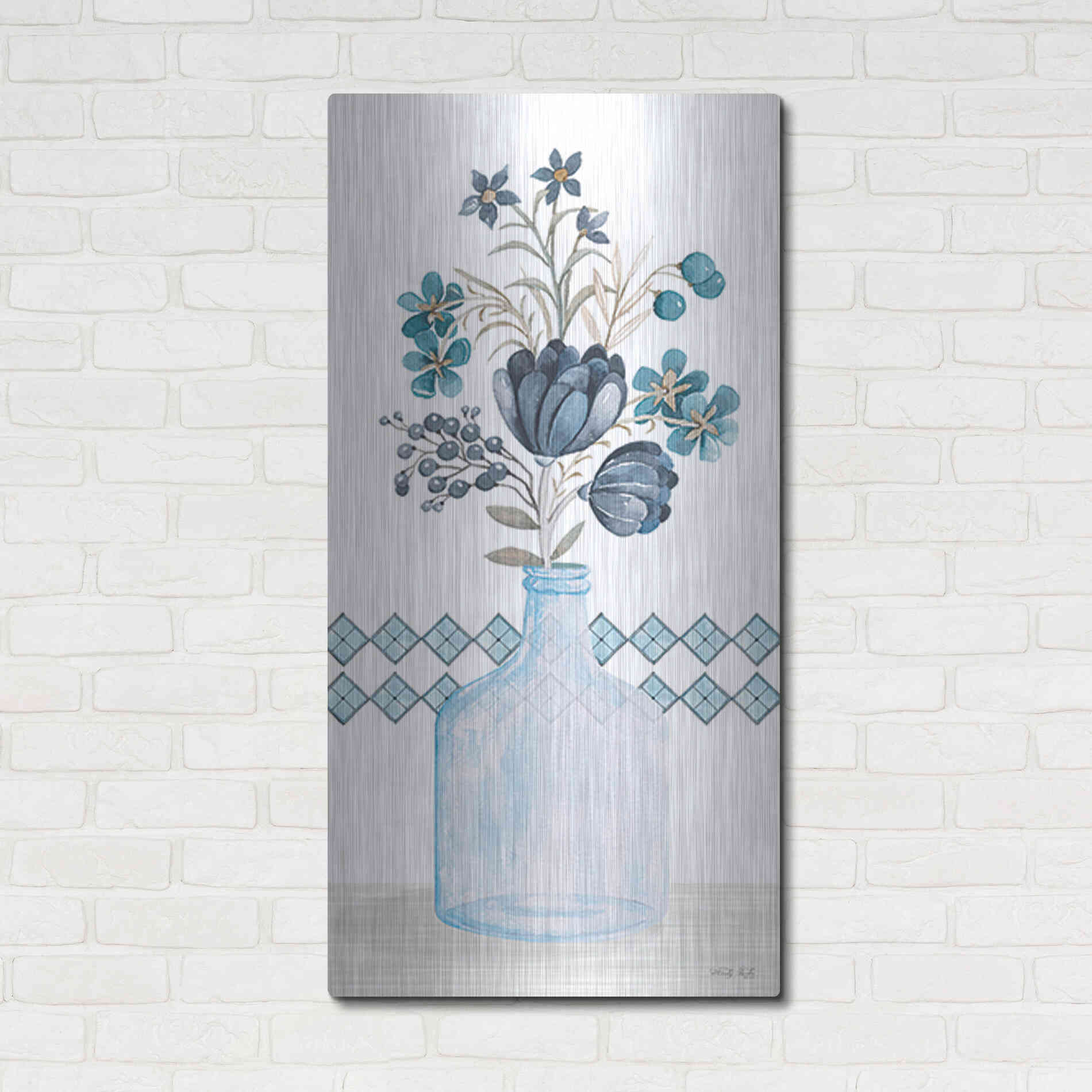 Luxe Metal Art 'Blue Mums' by Cindy Jacobs, Metal Wall Art,24x48
