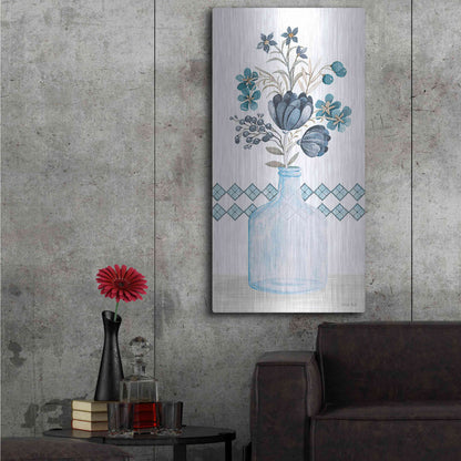 Luxe Metal Art 'Blue Mums' by Cindy Jacobs, Metal Wall Art,24x48