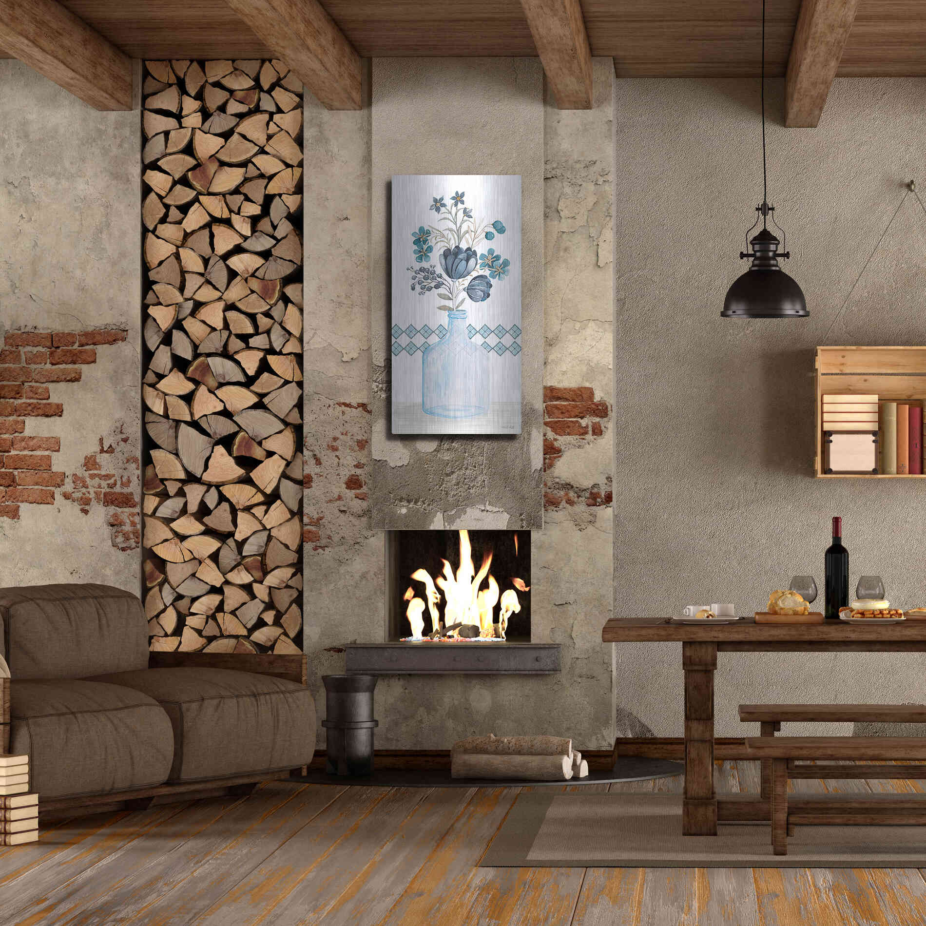 Luxe Metal Art 'Blue Mums' by Cindy Jacobs, Metal Wall Art,24x48