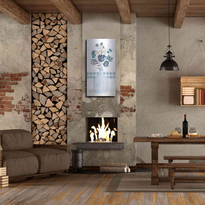 Luxe Metal Art 'Blue Mums' by Cindy Jacobs, Metal Wall Art,24x48