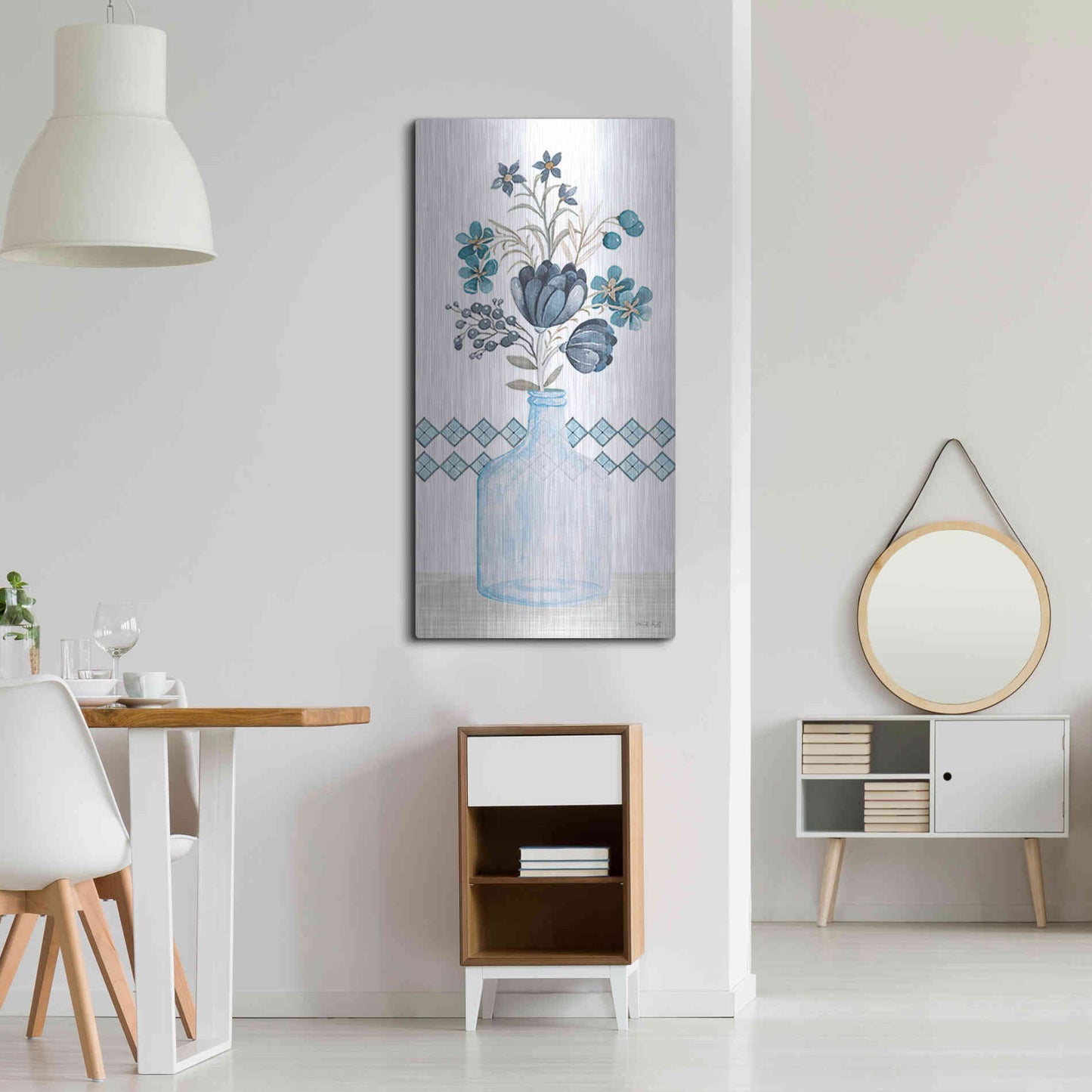 Luxe Metal Art 'Blue Mums' by Cindy Jacobs, Metal Wall Art,24x48