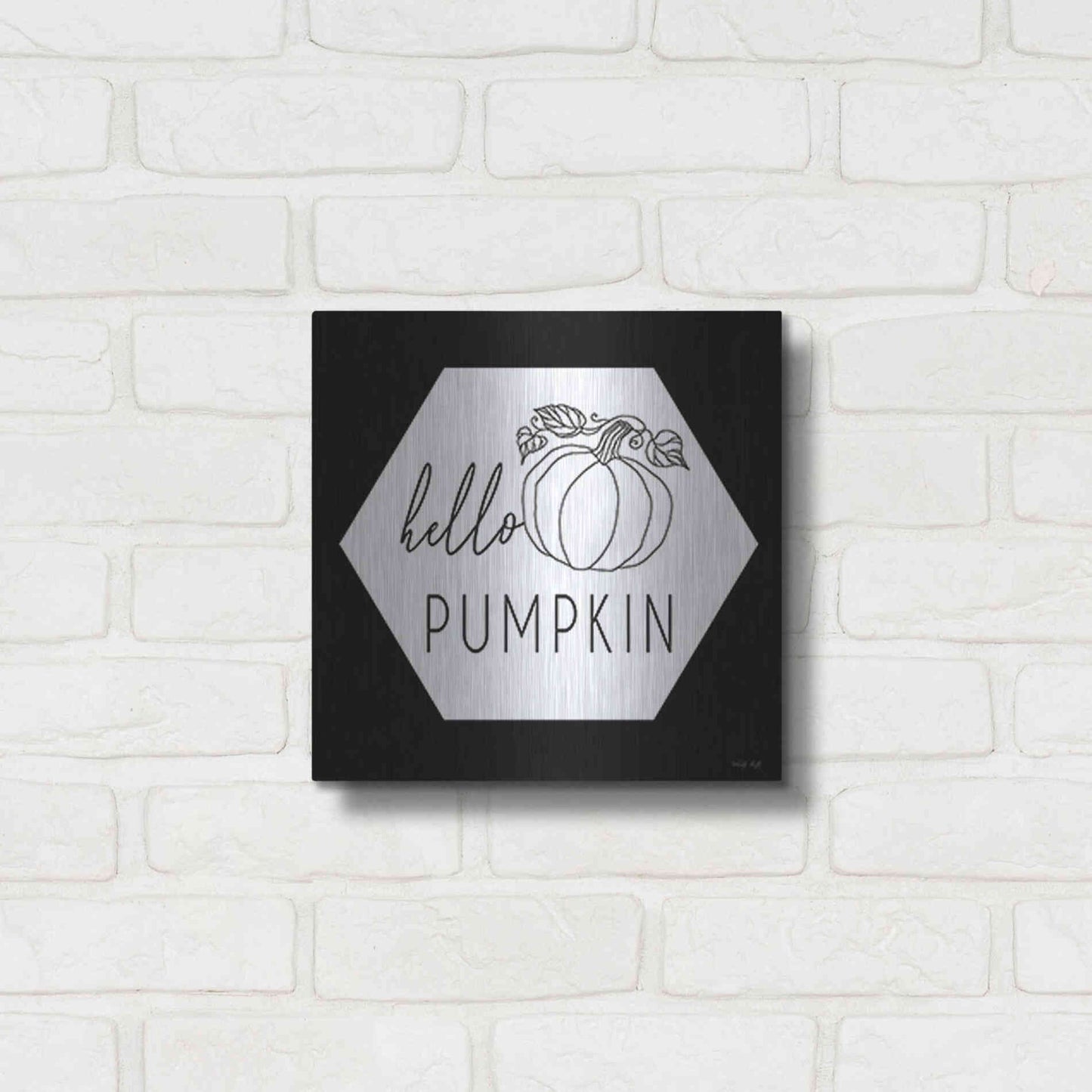 Luxe Metal Art 'Hello Pumpkin Hexagon' by Cindy Jacobs, Metal Wall Art,12x12