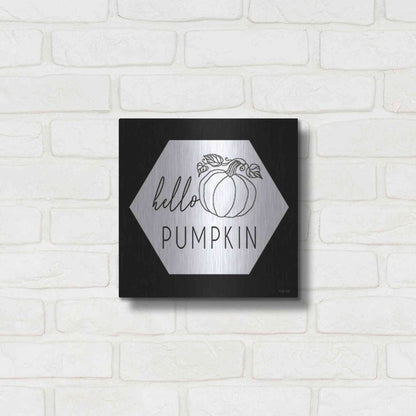 Luxe Metal Art 'Hello Pumpkin Hexagon' by Cindy Jacobs, Metal Wall Art,12x12