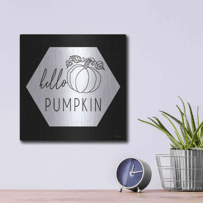 Luxe Metal Art 'Hello Pumpkin Hexagon' by Cindy Jacobs, Metal Wall Art,12x12