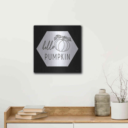 Luxe Metal Art 'Hello Pumpkin Hexagon' by Cindy Jacobs, Metal Wall Art,12x12