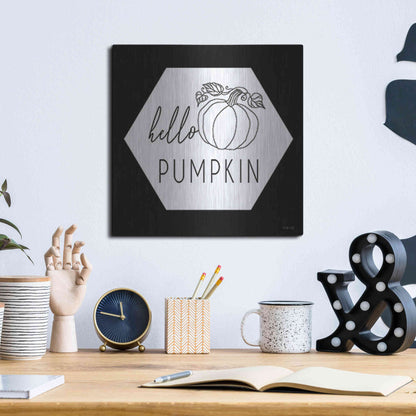 Luxe Metal Art 'Hello Pumpkin Hexagon' by Cindy Jacobs, Metal Wall Art,12x12