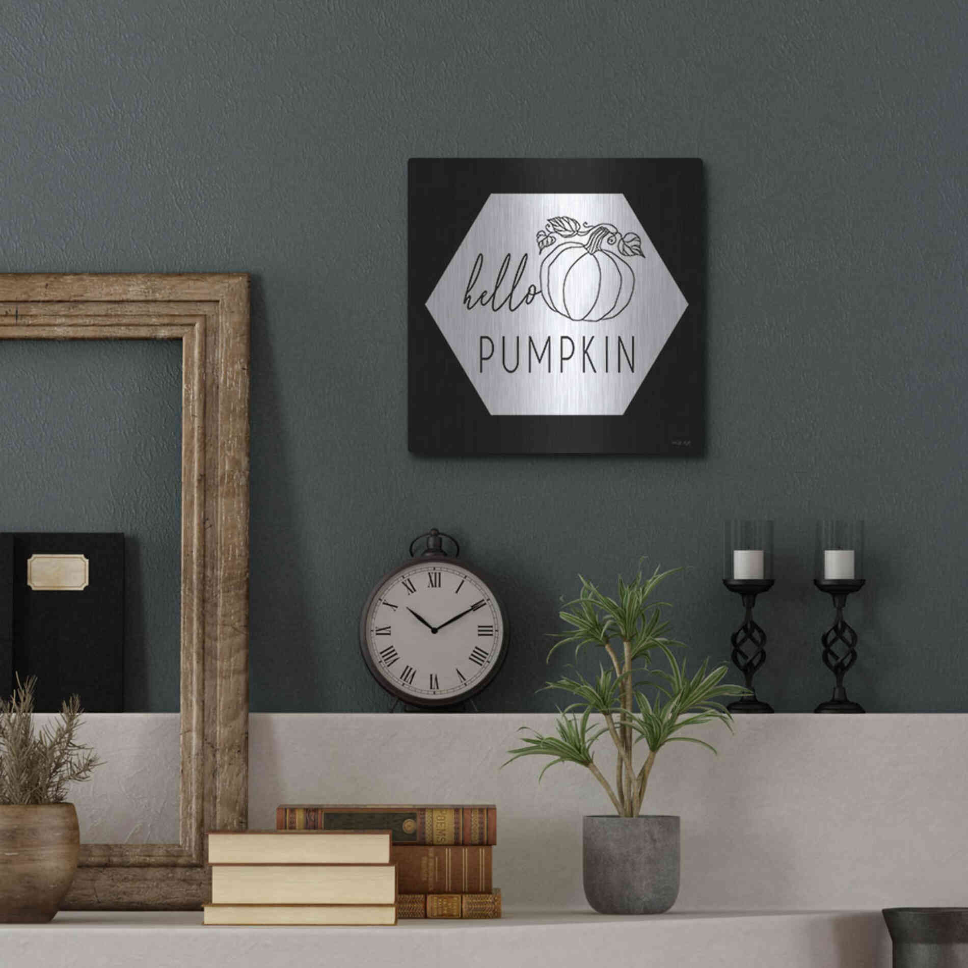 Luxe Metal Art 'Hello Pumpkin Hexagon' by Cindy Jacobs, Metal Wall Art,12x12