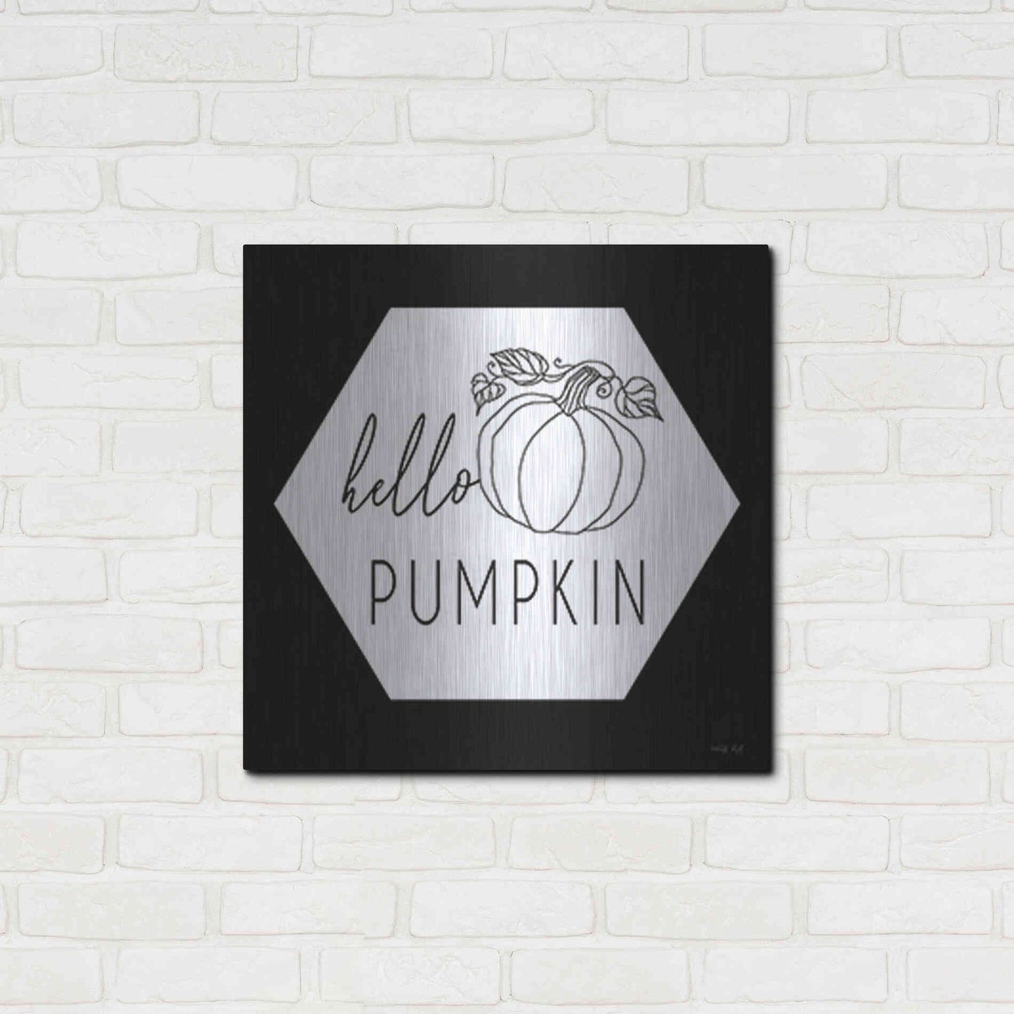 Luxe Metal Art 'Hello Pumpkin Hexagon' by Cindy Jacobs, Metal Wall Art,24x24