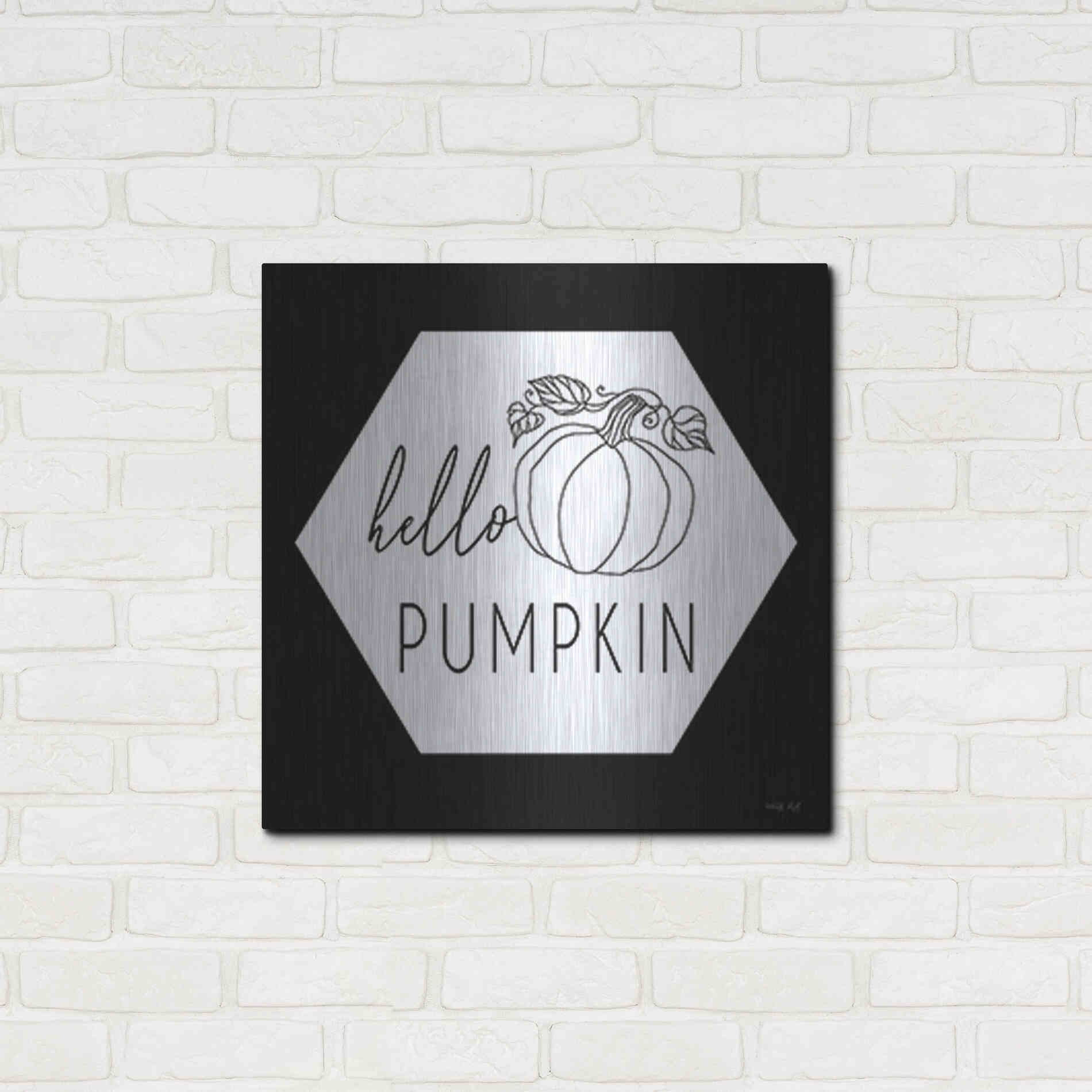 Luxe Metal Art 'Hello Pumpkin Hexagon' by Cindy Jacobs, Metal Wall Art,24x24