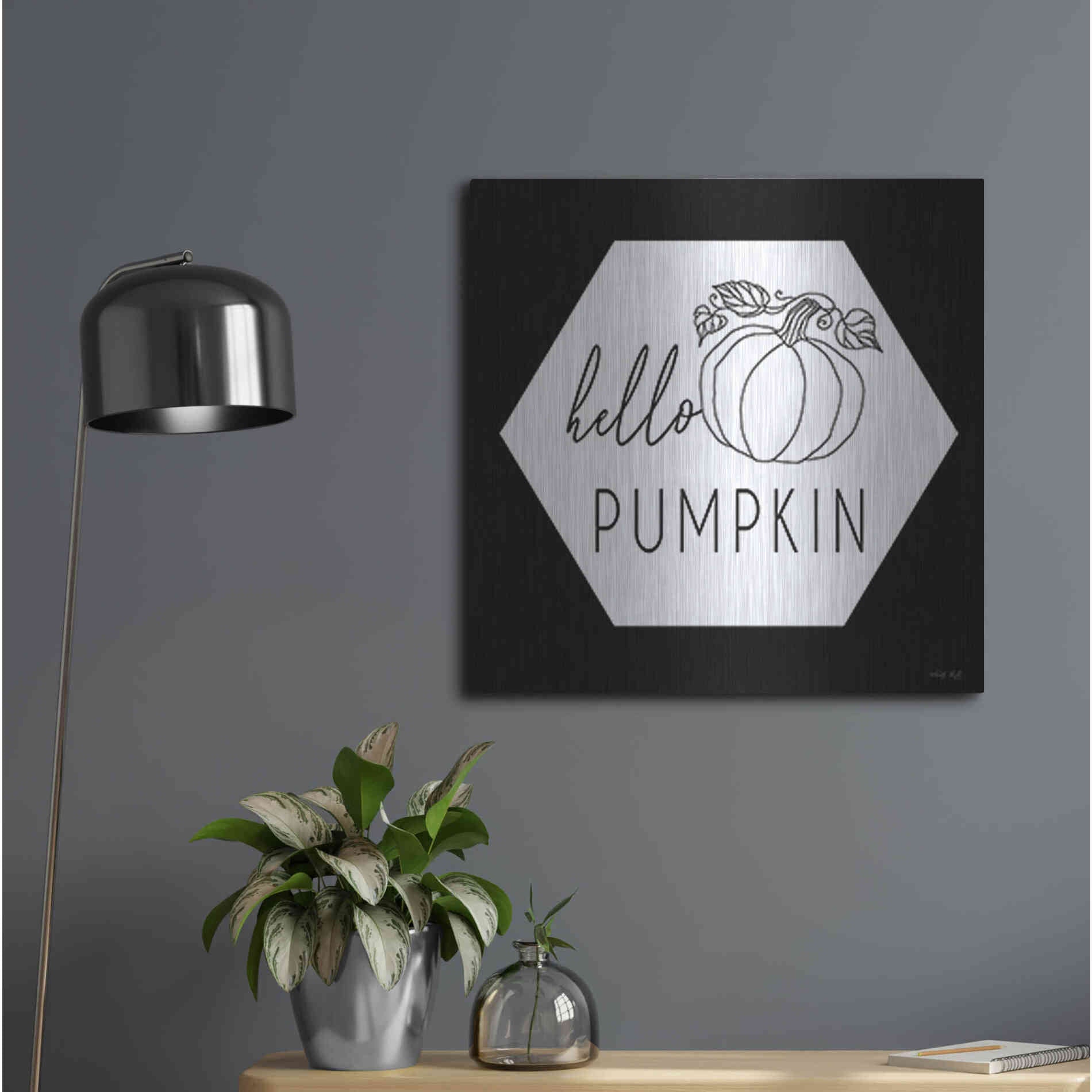Luxe Metal Art 'Hello Pumpkin Hexagon' by Cindy Jacobs, Metal Wall Art,24x24