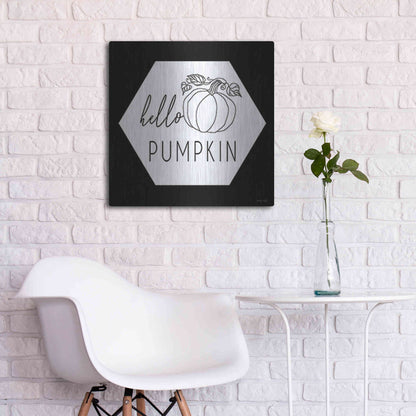Luxe Metal Art 'Hello Pumpkin Hexagon' by Cindy Jacobs, Metal Wall Art,24x24