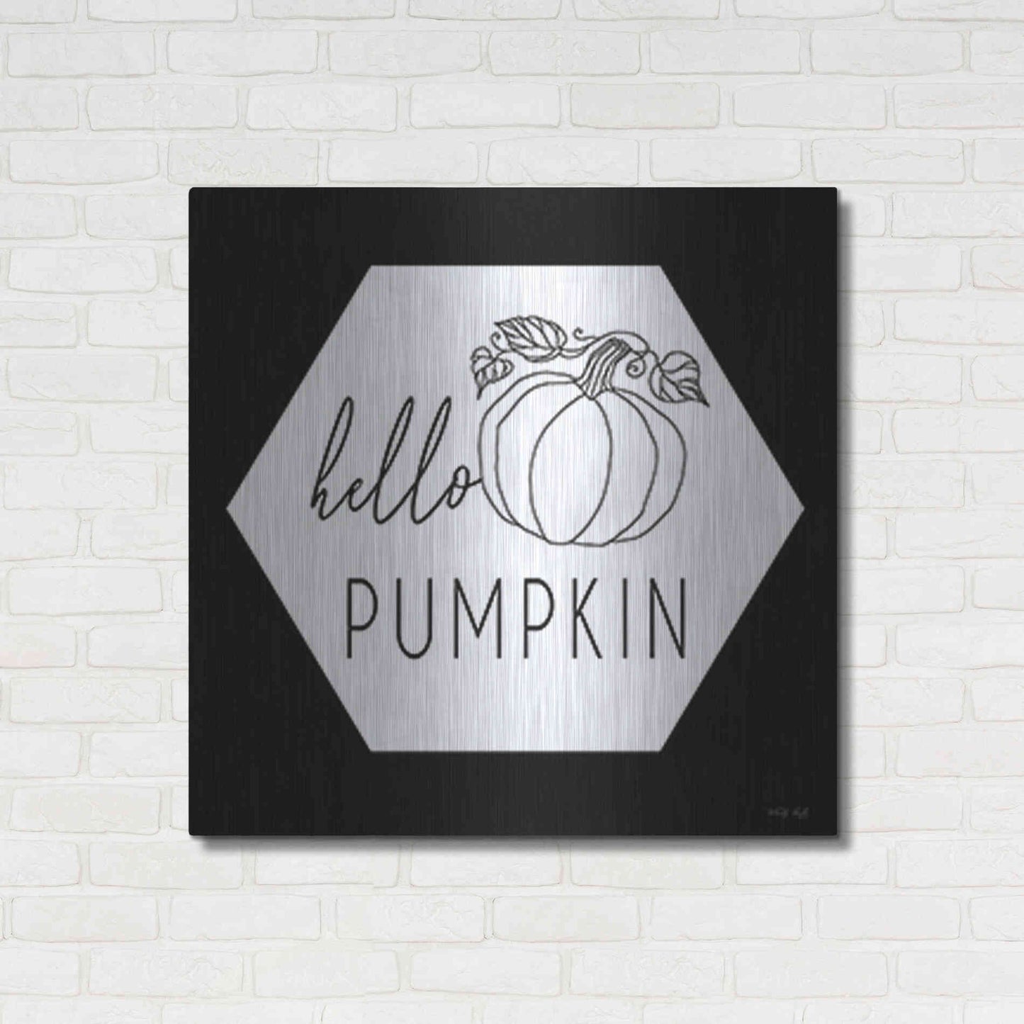 Luxe Metal Art 'Hello Pumpkin Hexagon' by Cindy Jacobs, Metal Wall Art,36x36