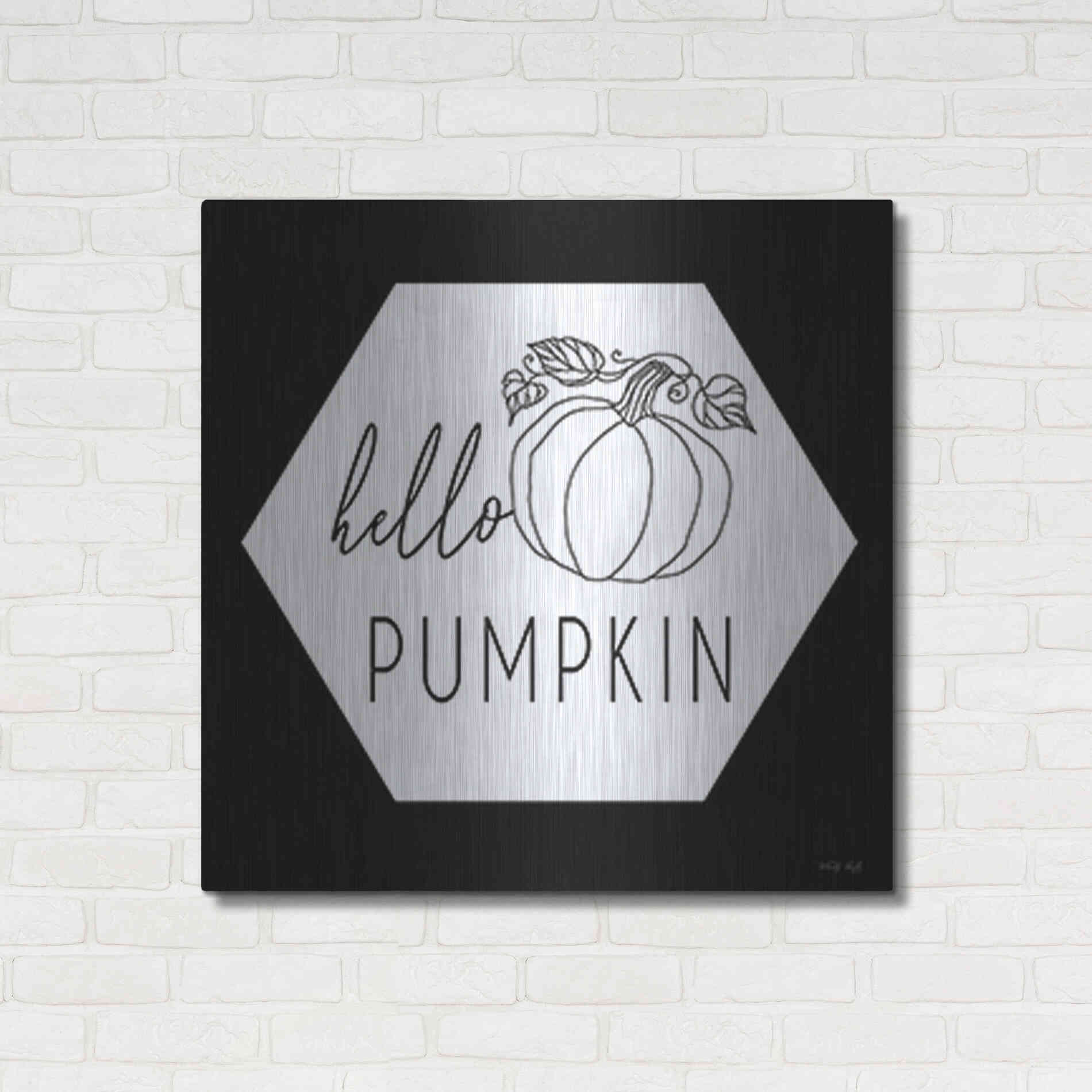 Luxe Metal Art 'Hello Pumpkin Hexagon' by Cindy Jacobs, Metal Wall Art,36x36
