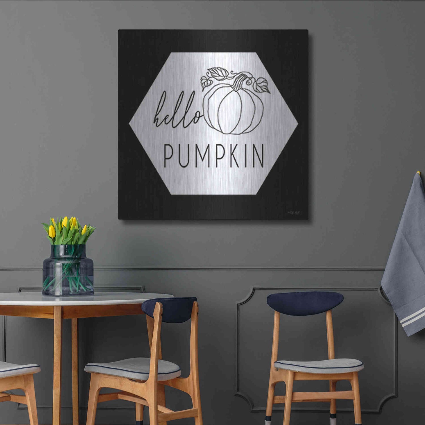 Luxe Metal Art 'Hello Pumpkin Hexagon' by Cindy Jacobs, Metal Wall Art,36x36