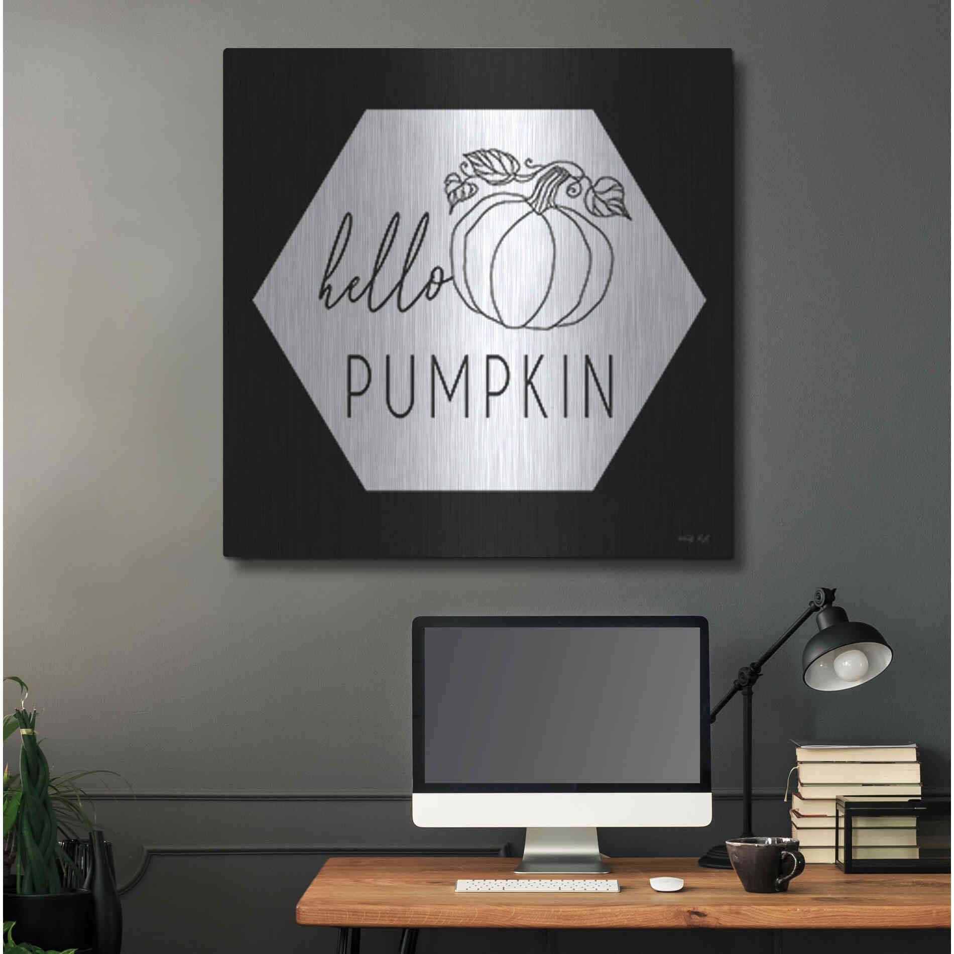 Luxe Metal Art 'Hello Pumpkin Hexagon' by Cindy Jacobs, Metal Wall Art,36x36