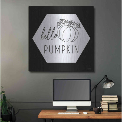 Luxe Metal Art 'Hello Pumpkin Hexagon' by Cindy Jacobs, Metal Wall Art,36x36
