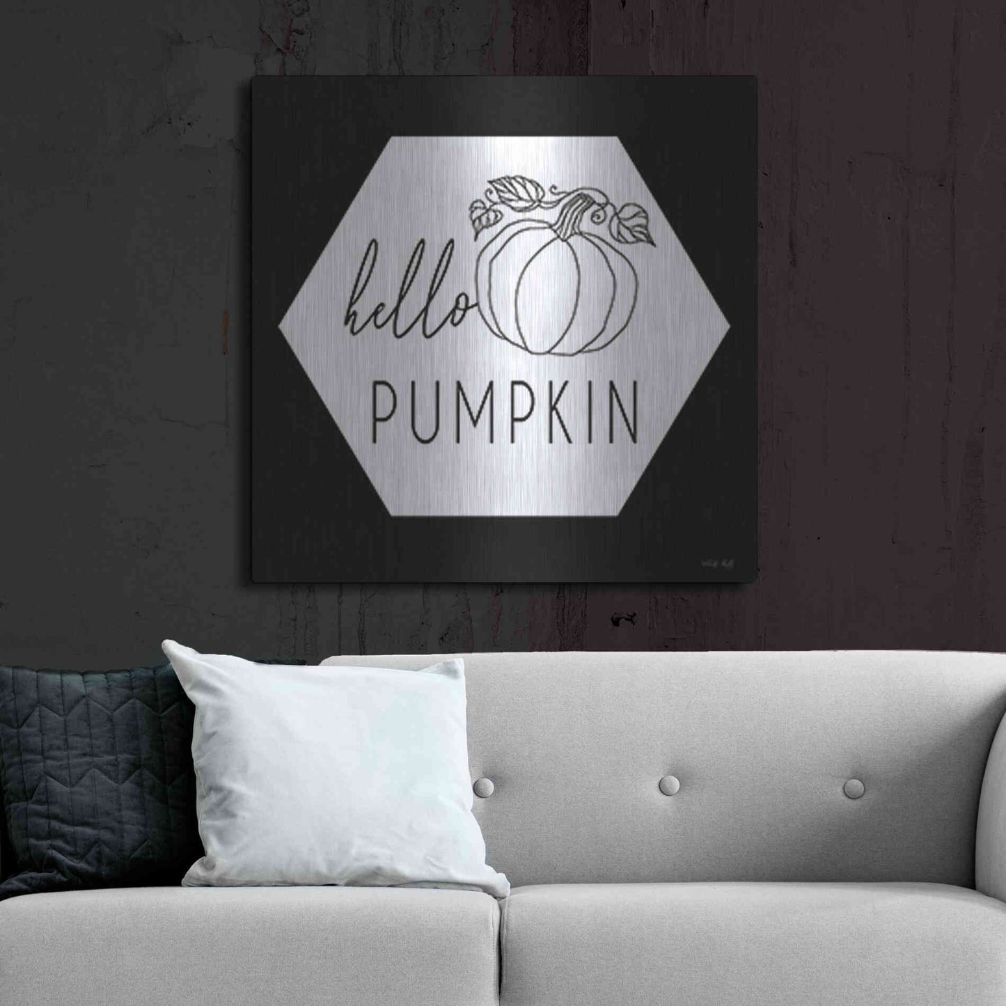 Luxe Metal Art 'Hello Pumpkin Hexagon' by Cindy Jacobs, Metal Wall Art,36x36