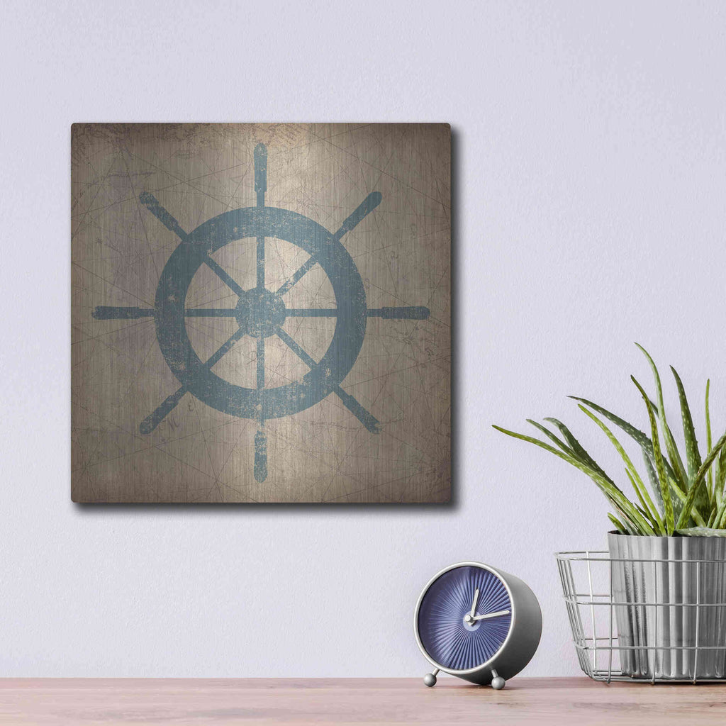 Luxe Metal Art 'Nautical Shipwheel' by Ryan Fowler, Metal Wall Art,12x12