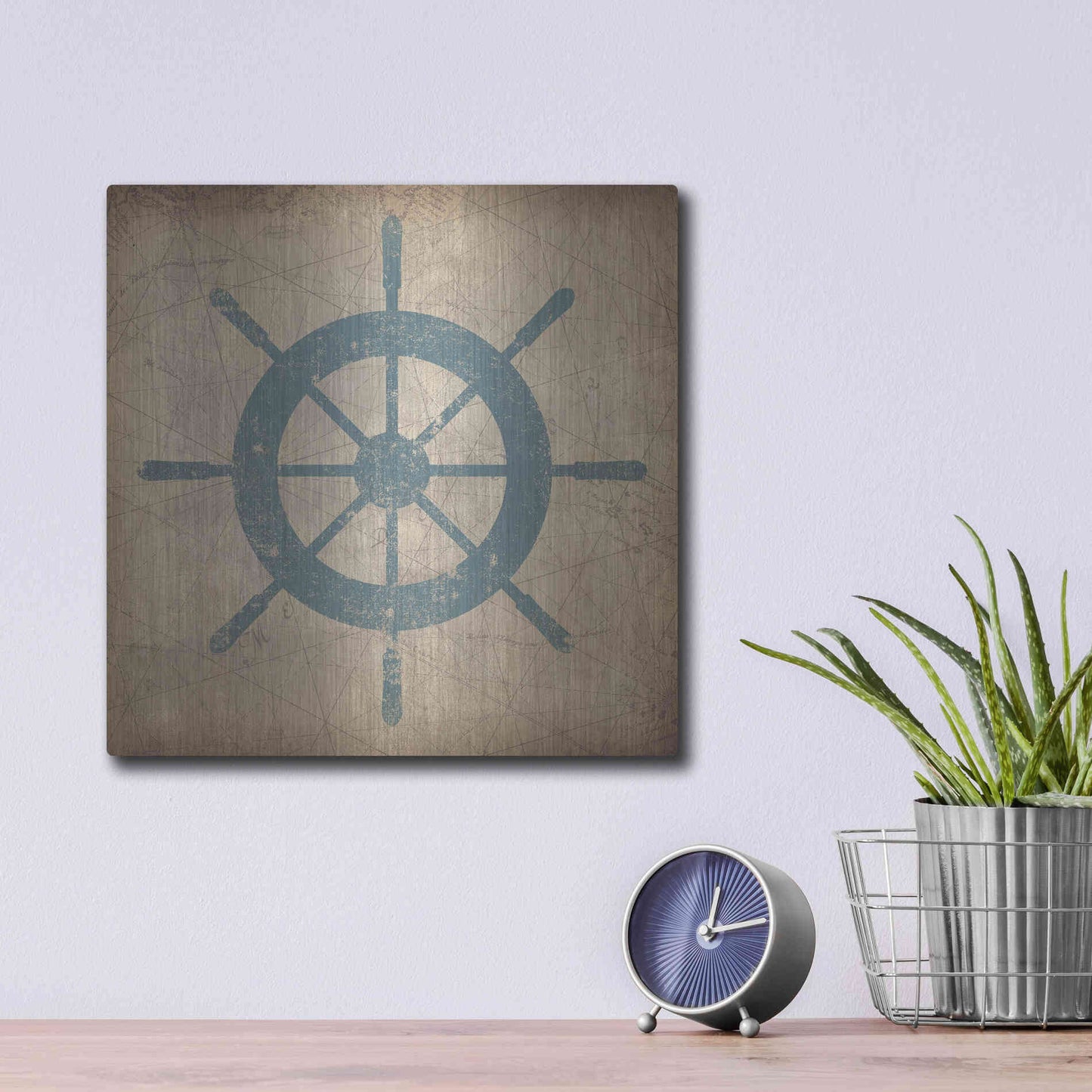 Luxe Metal Art 'Nautical Shipwheel' by Ryan Fowler, Metal Wall Art,12x12