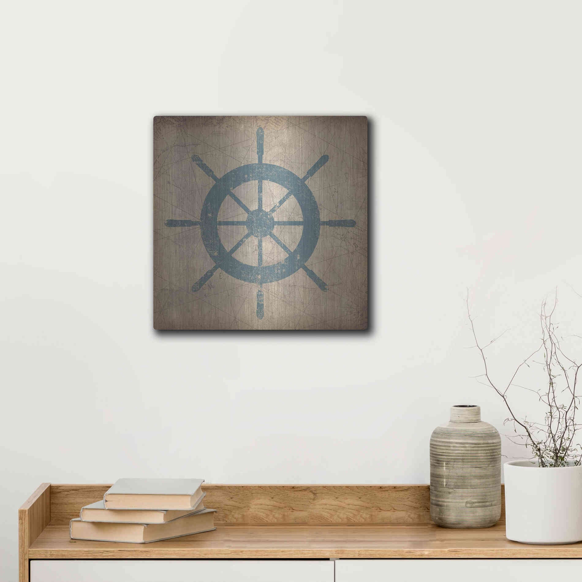 Luxe Metal Art 'Nautical Shipwheel' by Ryan Fowler, Metal Wall Art,12x12