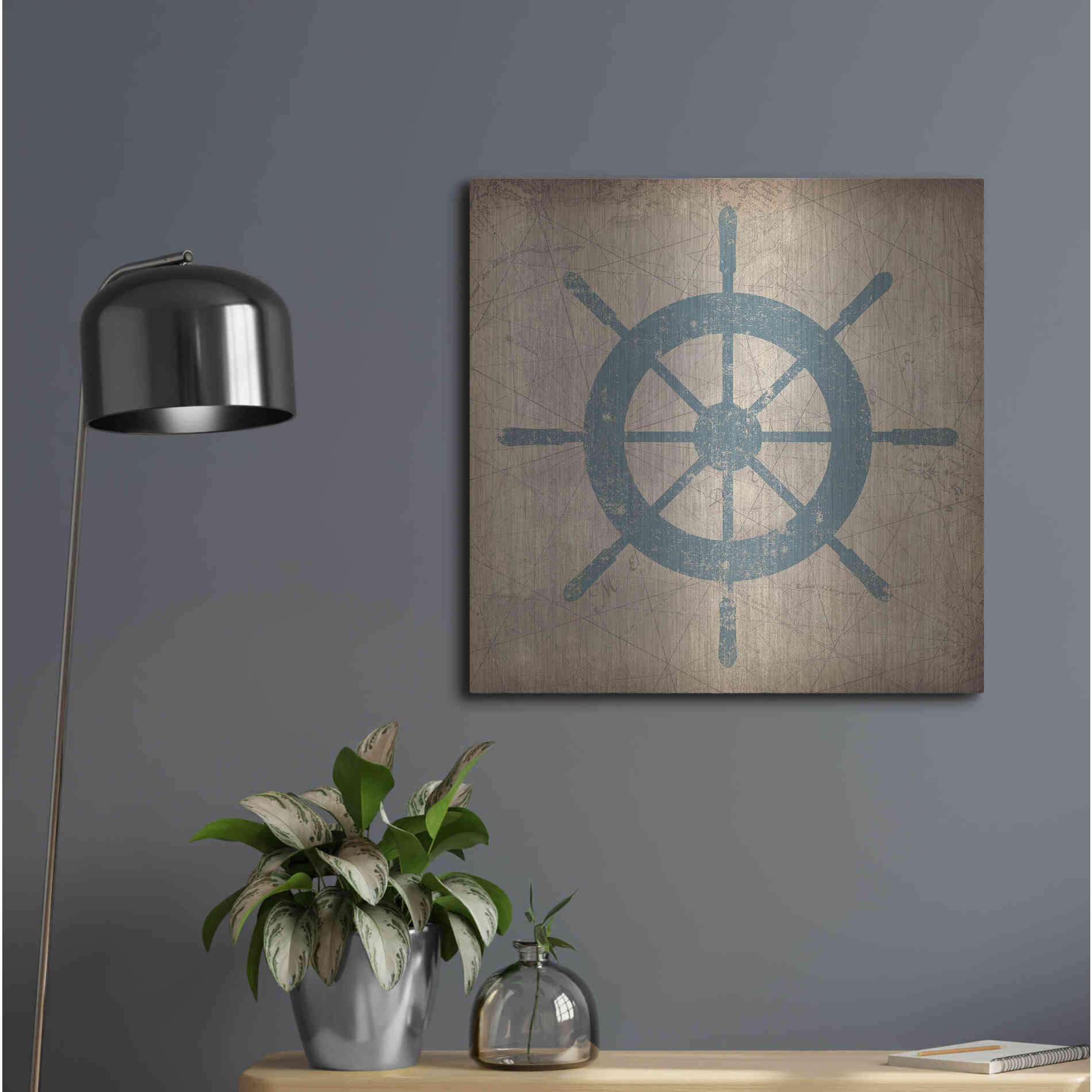 Luxe Metal Art 'Nautical Shipwheel' by Ryan Fowler, Metal Wall Art,24x24