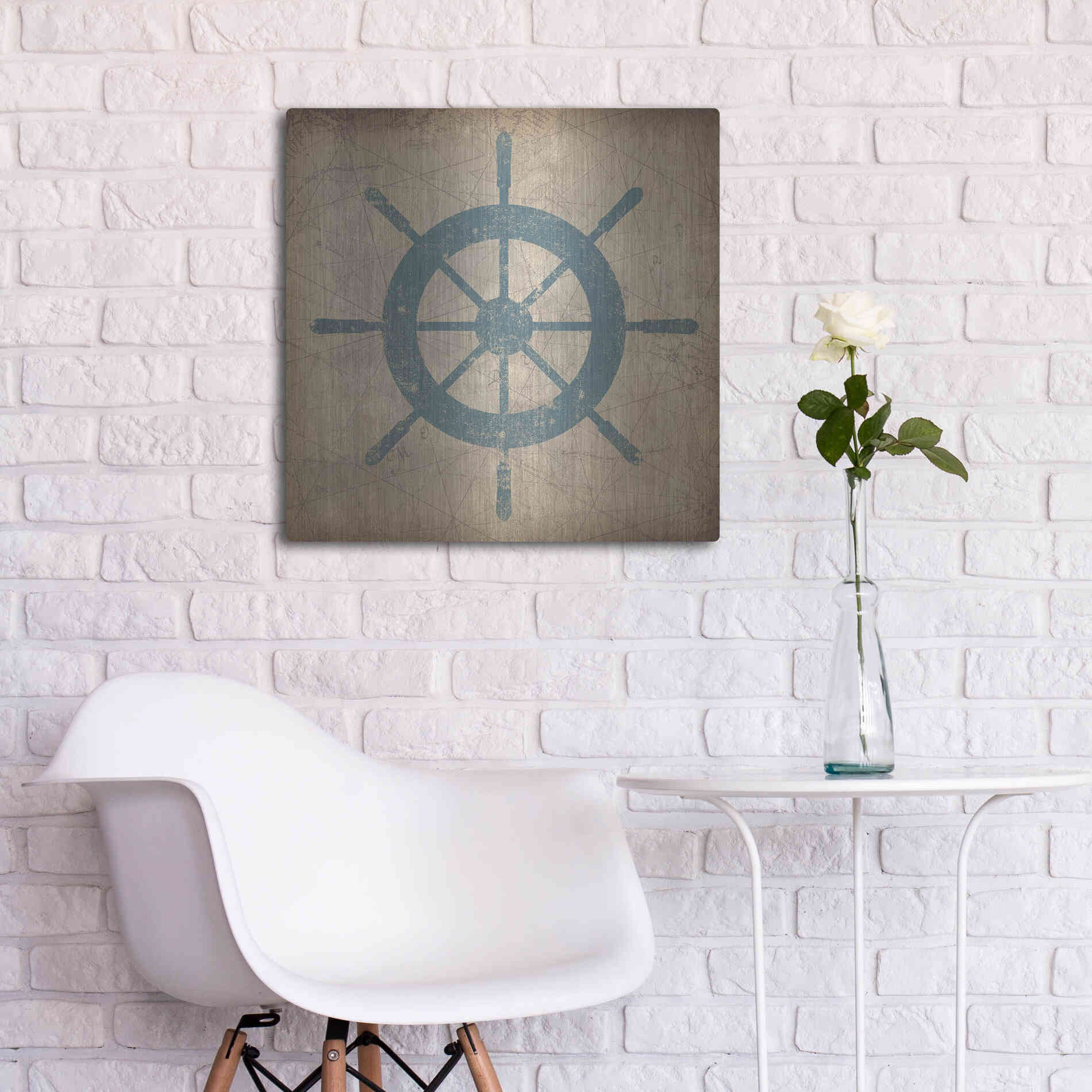 Luxe Metal Art 'Nautical Shipwheel' by Ryan Fowler, Metal Wall Art,24x24