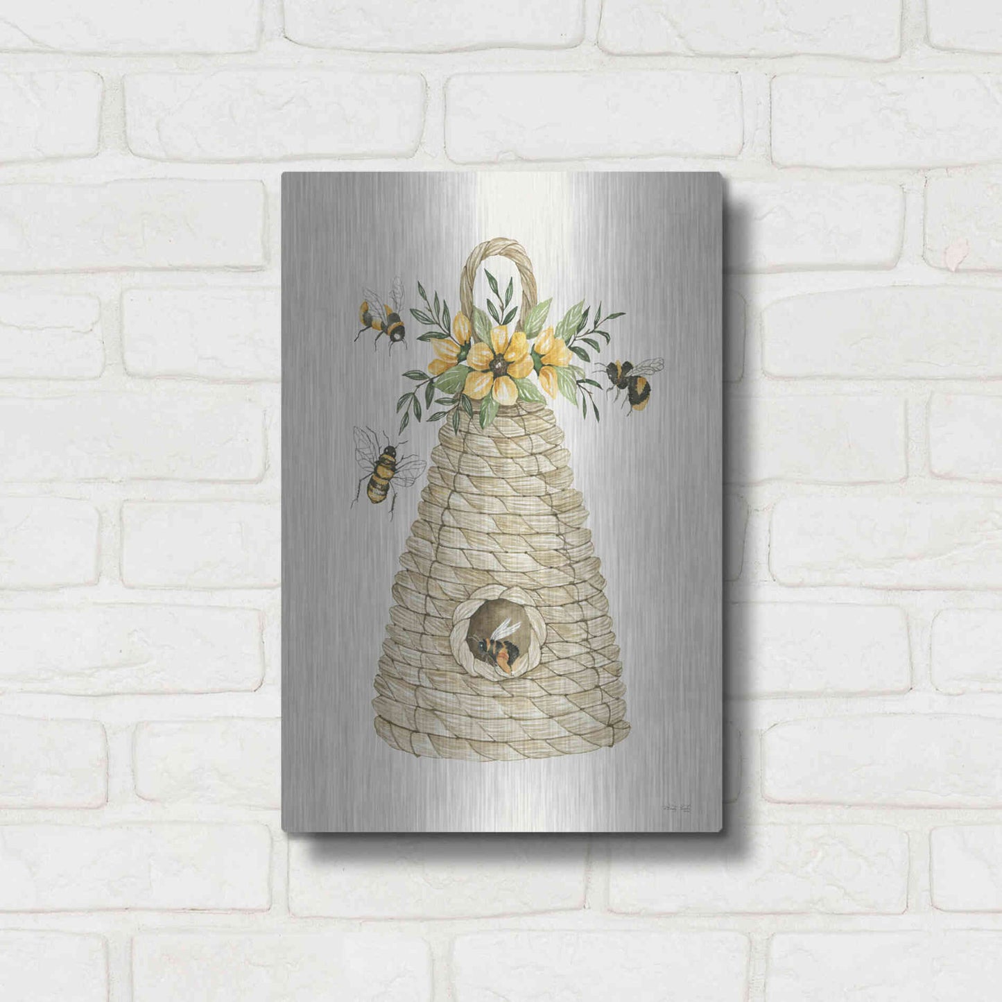Luxe Metal Art 'Bee Hive Home' by Cindy Jacobs, Metal Wall Art,12x16