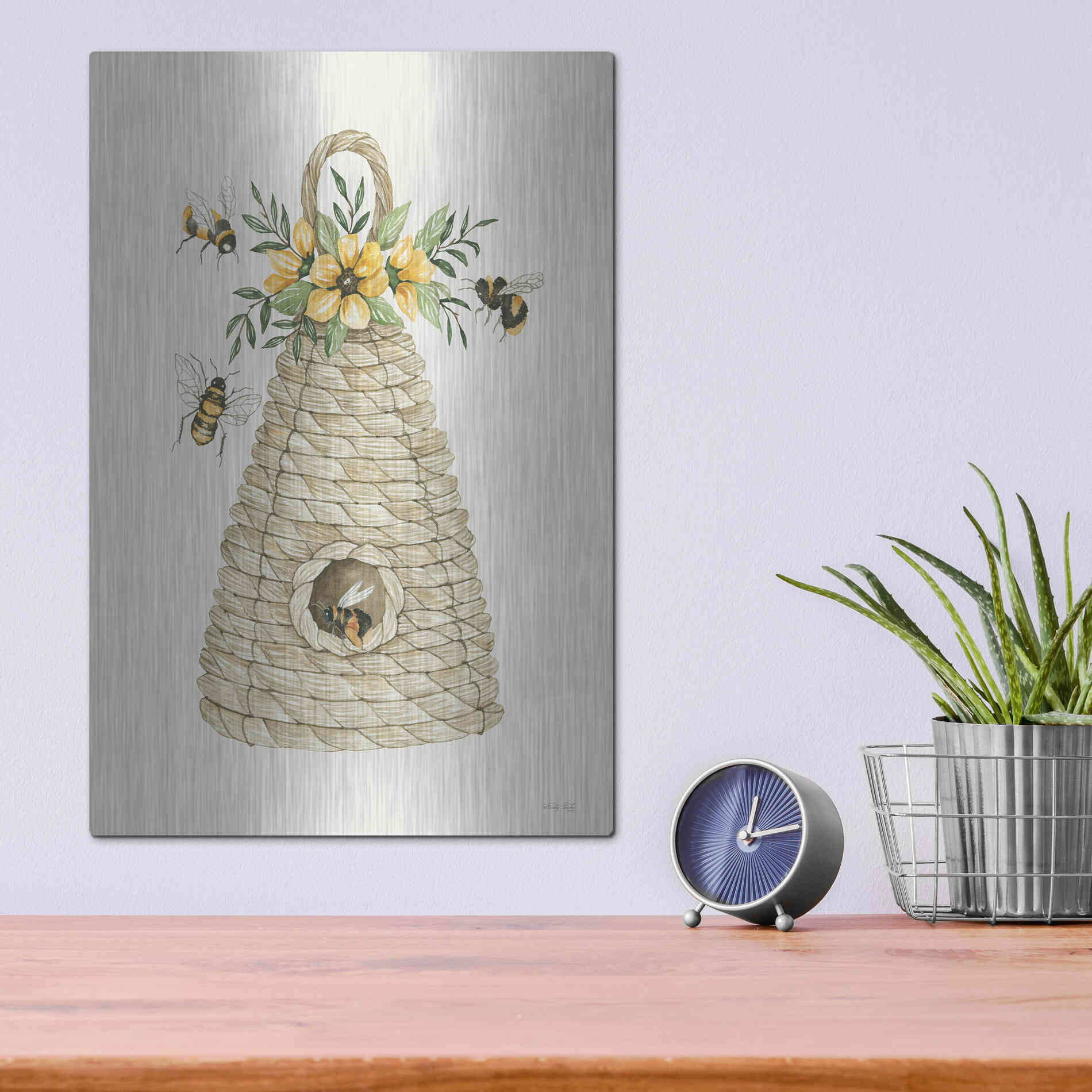 Luxe Metal Art 'Bee Hive Home' by Cindy Jacobs, Metal Wall Art,12x16