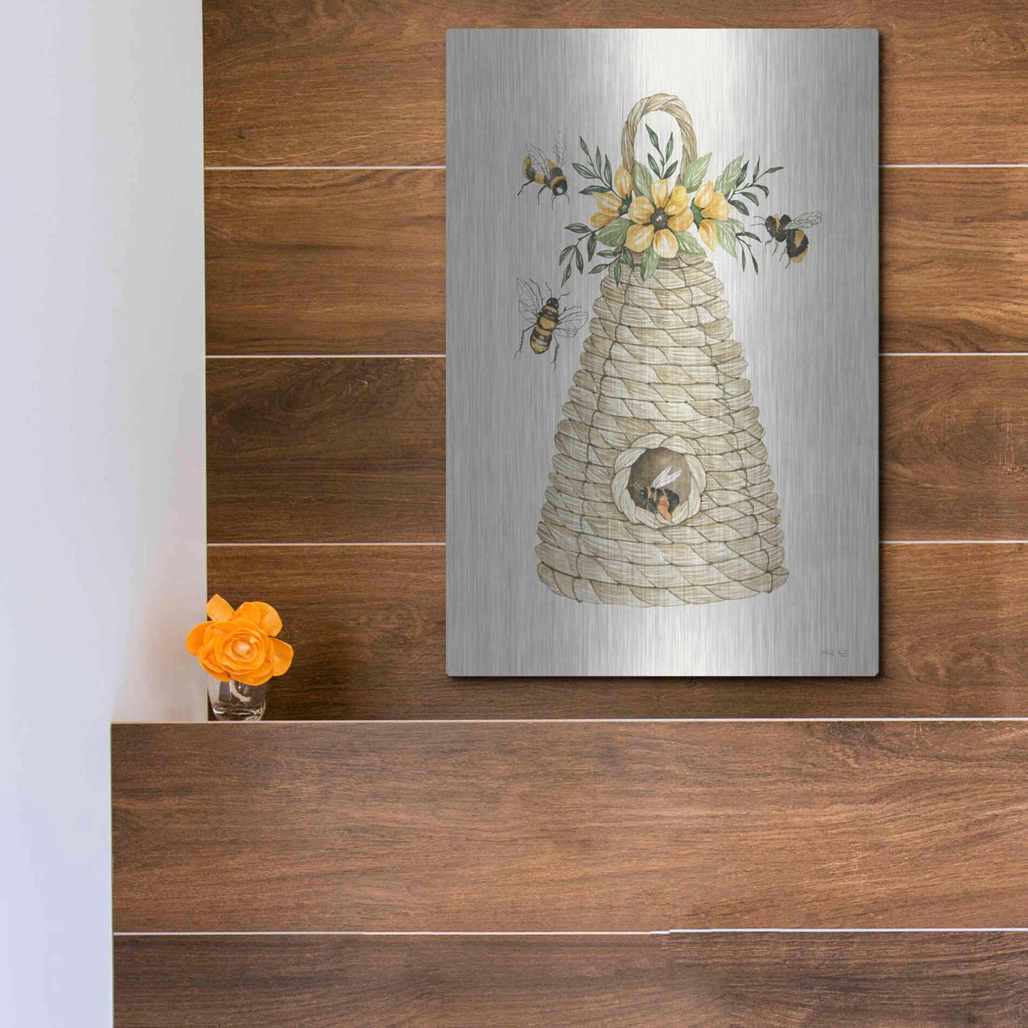 Luxe Metal Art 'Bee Hive Home' by Cindy Jacobs, Metal Wall Art,12x16