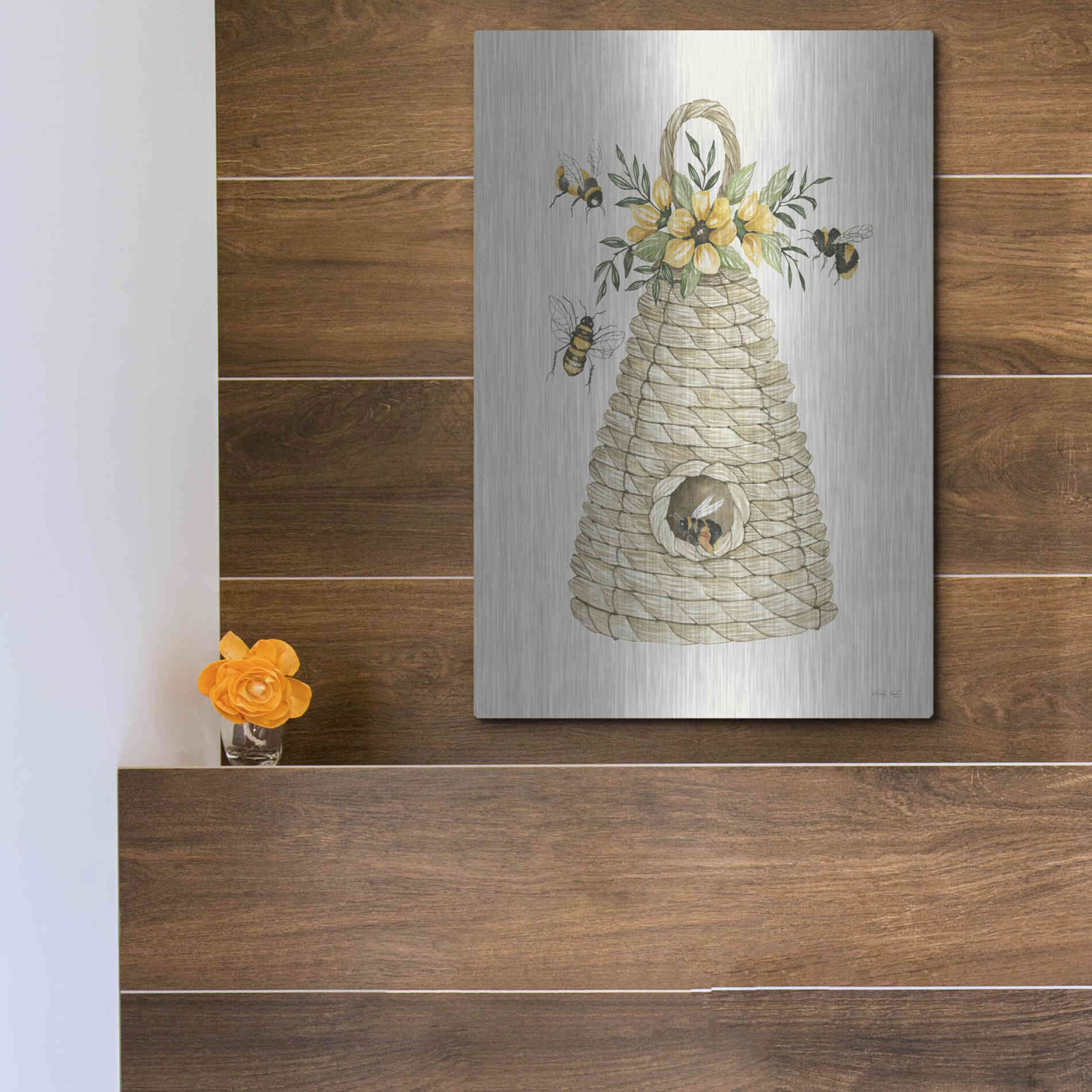 Luxe Metal Art 'Bee Hive Home' by Cindy Jacobs, Metal Wall Art,12x16