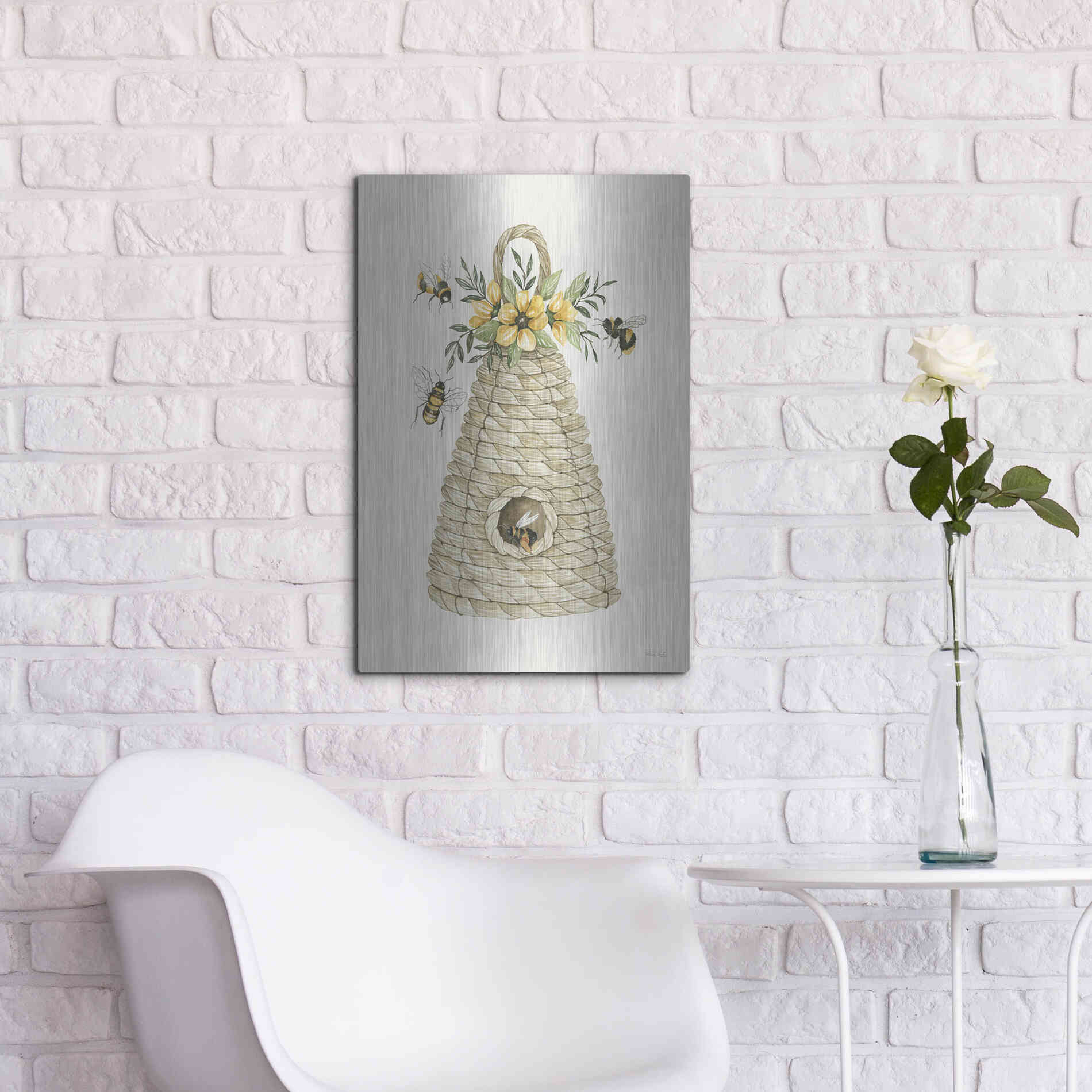 Luxe Metal Art 'Bee Hive Home' by Cindy Jacobs, Metal Wall Art,16x24