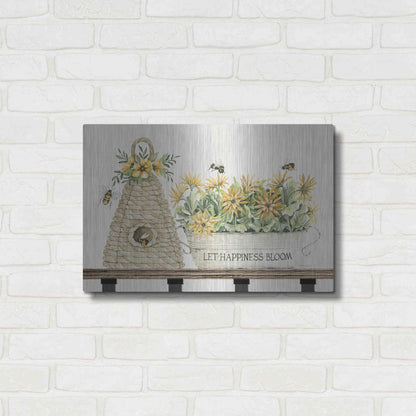 Luxe Metal Art 'Let Happiness Bloom Bee Hive' by Cindy Jacobs, Metal Wall Art,24x16