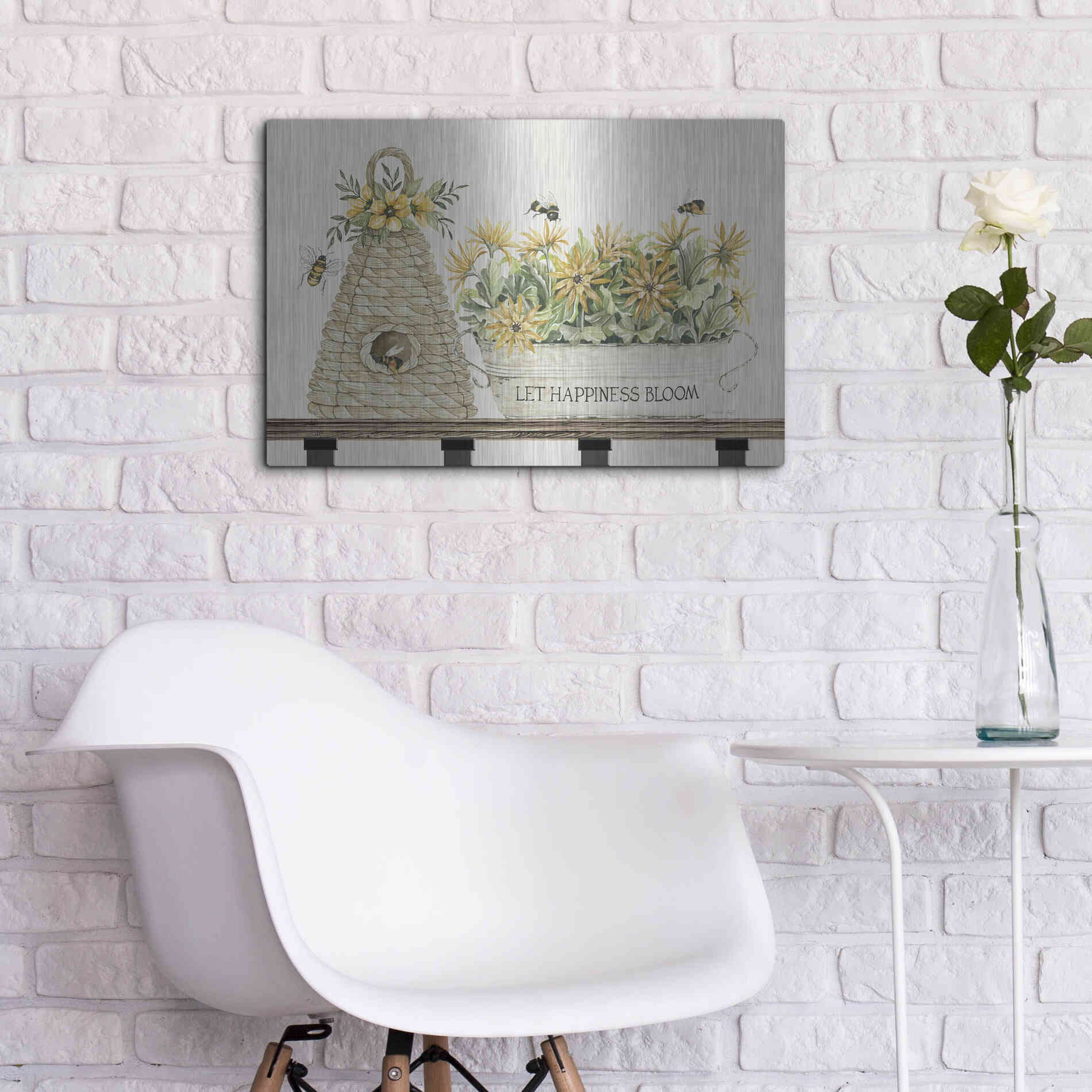 Luxe Metal Art 'Let Happiness Bloom Bee Hive' by Cindy Jacobs, Metal Wall Art,24x16