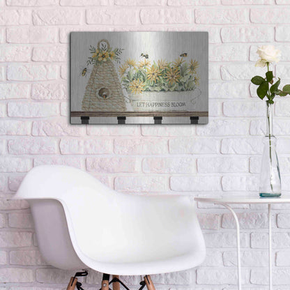 Luxe Metal Art 'Let Happiness Bloom Bee Hive' by Cindy Jacobs, Metal Wall Art,24x16