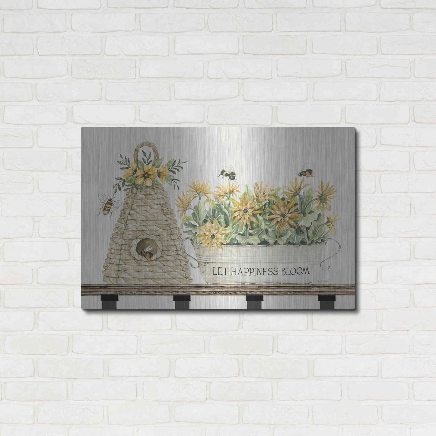 Luxe Metal Art 'Let Happiness Bloom Bee Hive' by Cindy Jacobs, Metal Wall Art,36x24