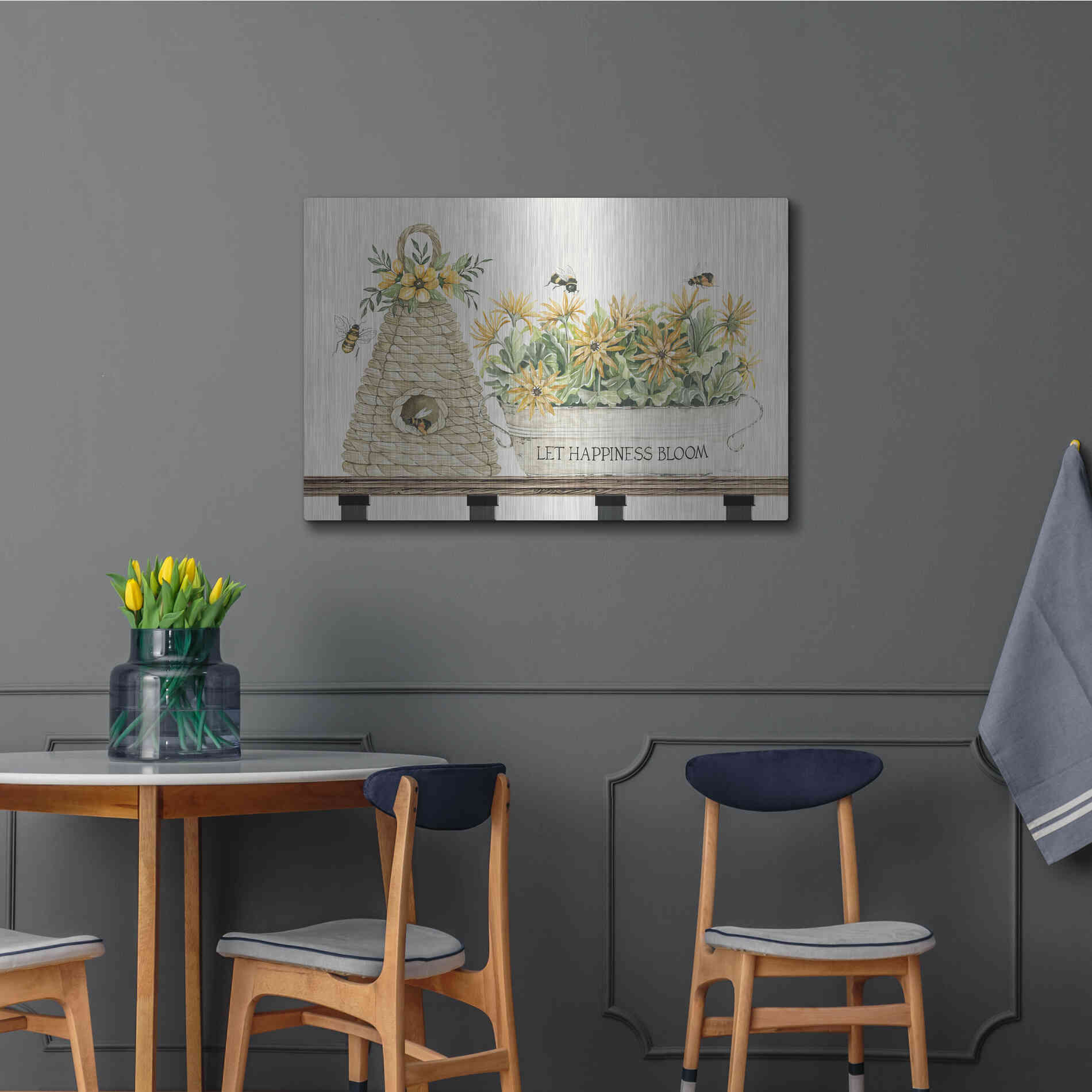 Luxe Metal Art 'Let Happiness Bloom Bee Hive' by Cindy Jacobs, Metal Wall Art,36x24