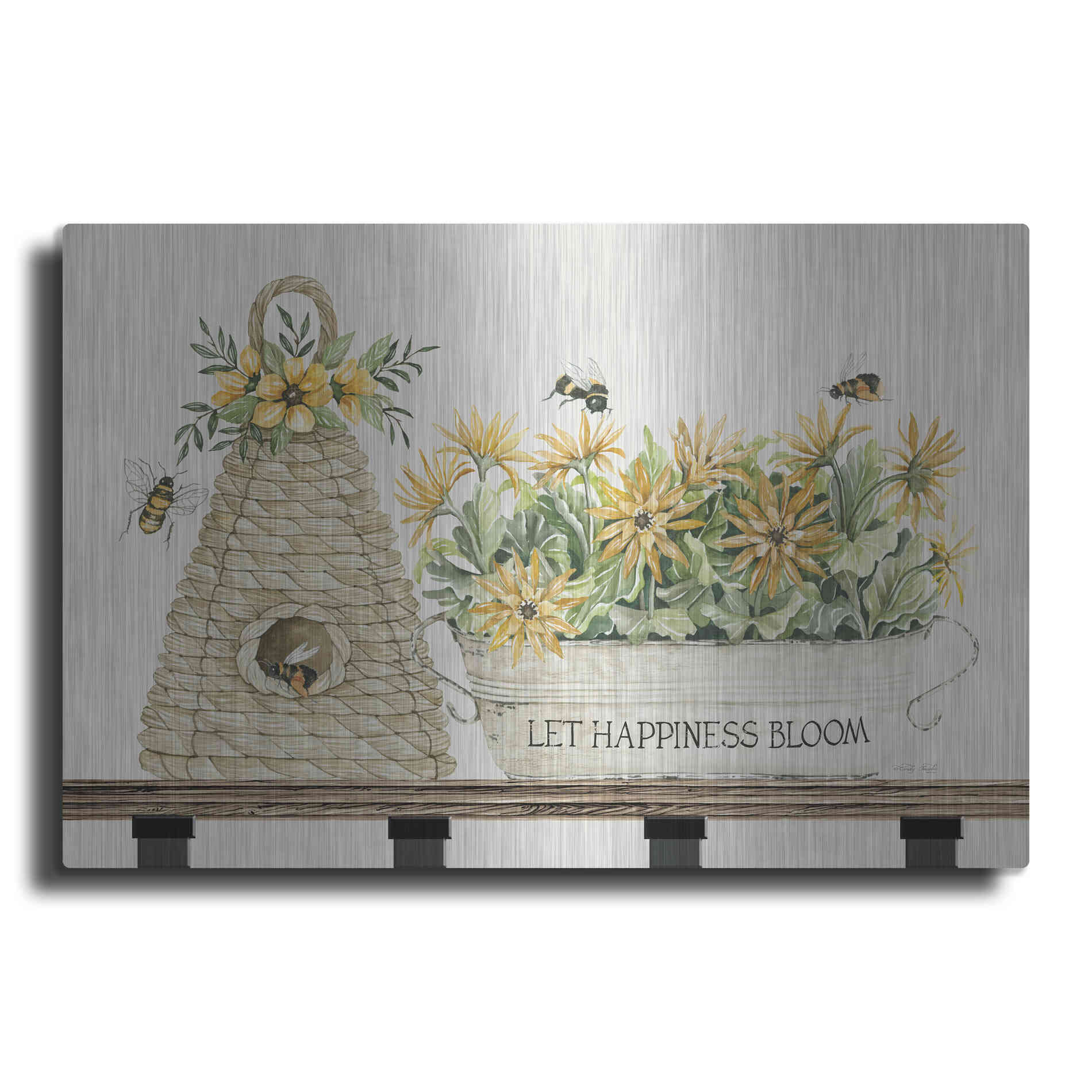 Luxe Metal Art 'Let Happiness Bloom Bee Hive' by Cindy Jacobs, Metal Wall Art