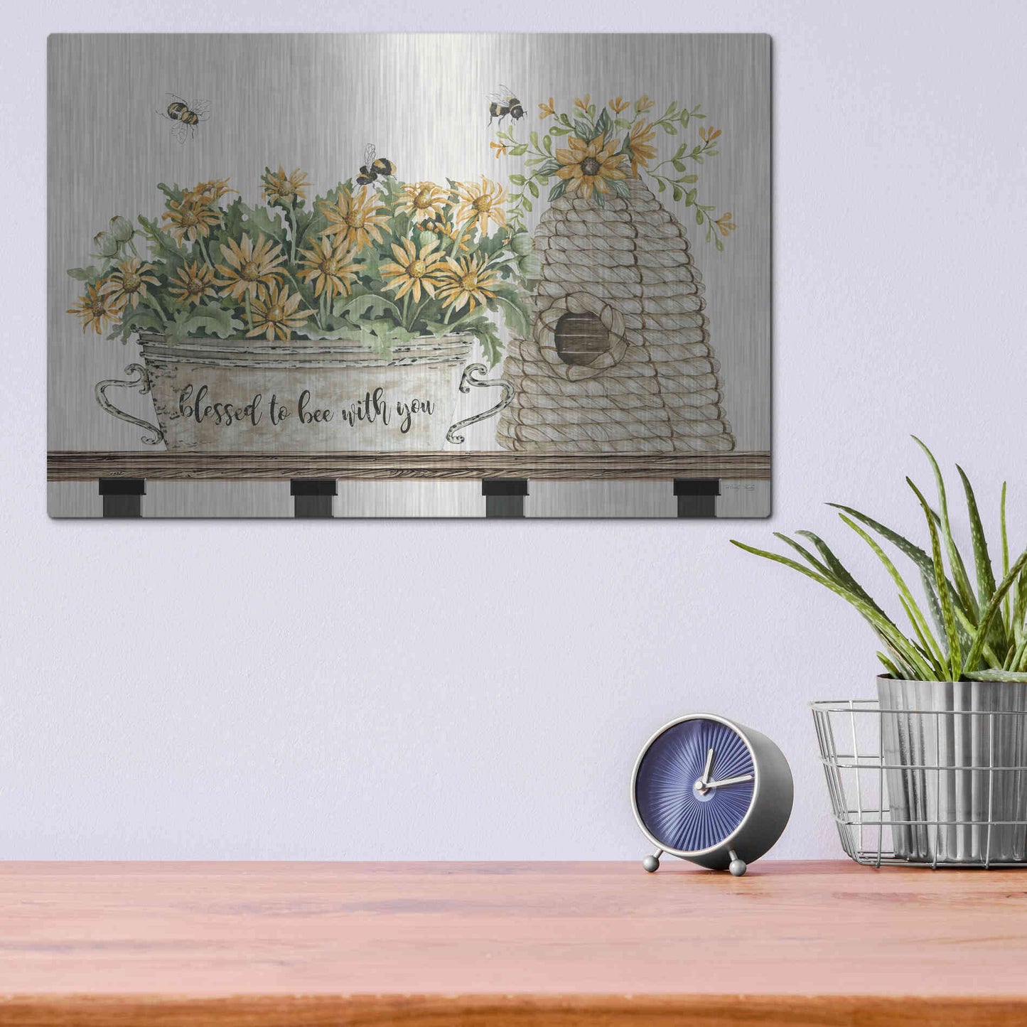 Luxe Metal Art 'Blessed to Be With You Bee Hive' by Cindy Jacobs, Metal Wall Art,16x12