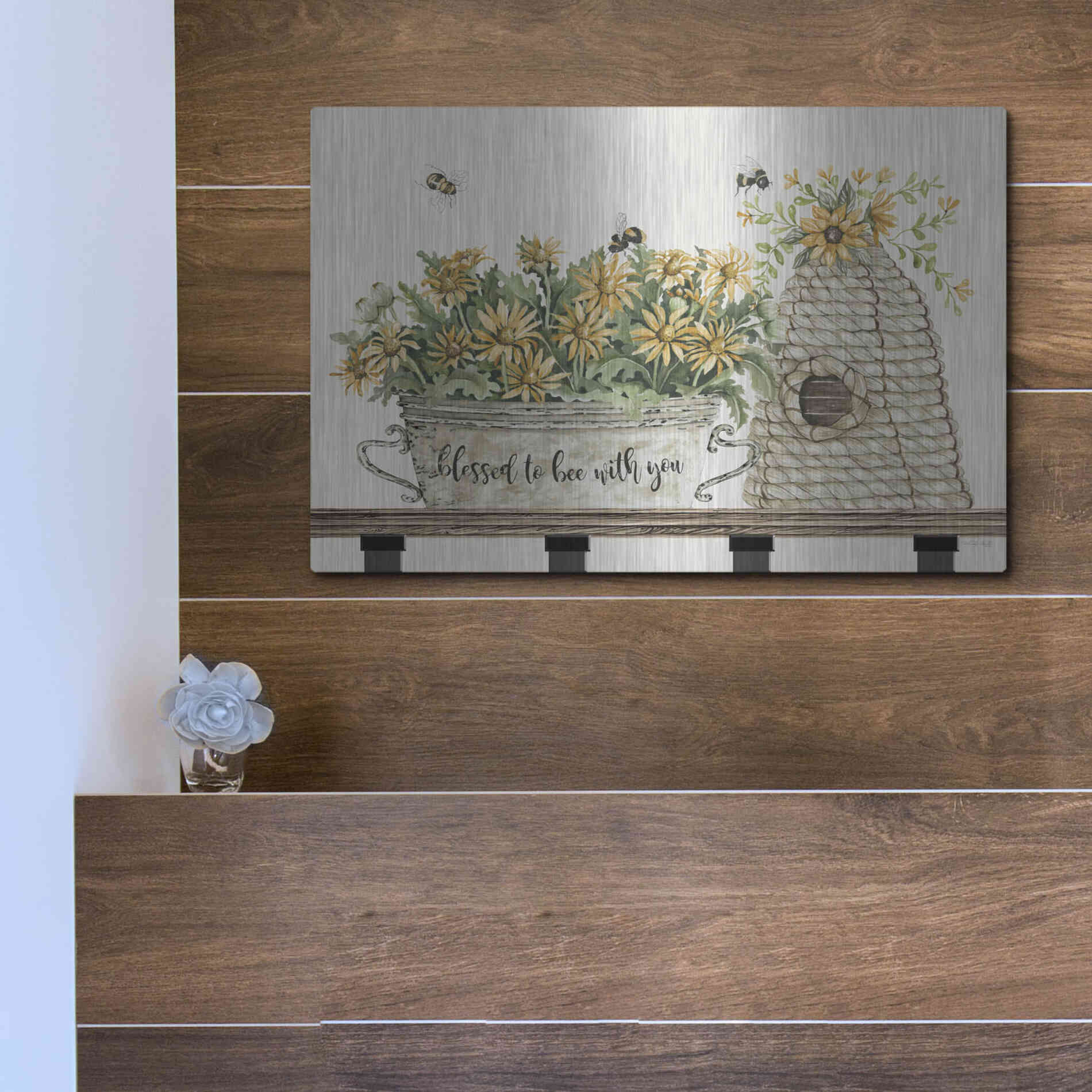 Luxe Metal Art 'Blessed to Be With You Bee Hive' by Cindy Jacobs, Metal Wall Art,16x12