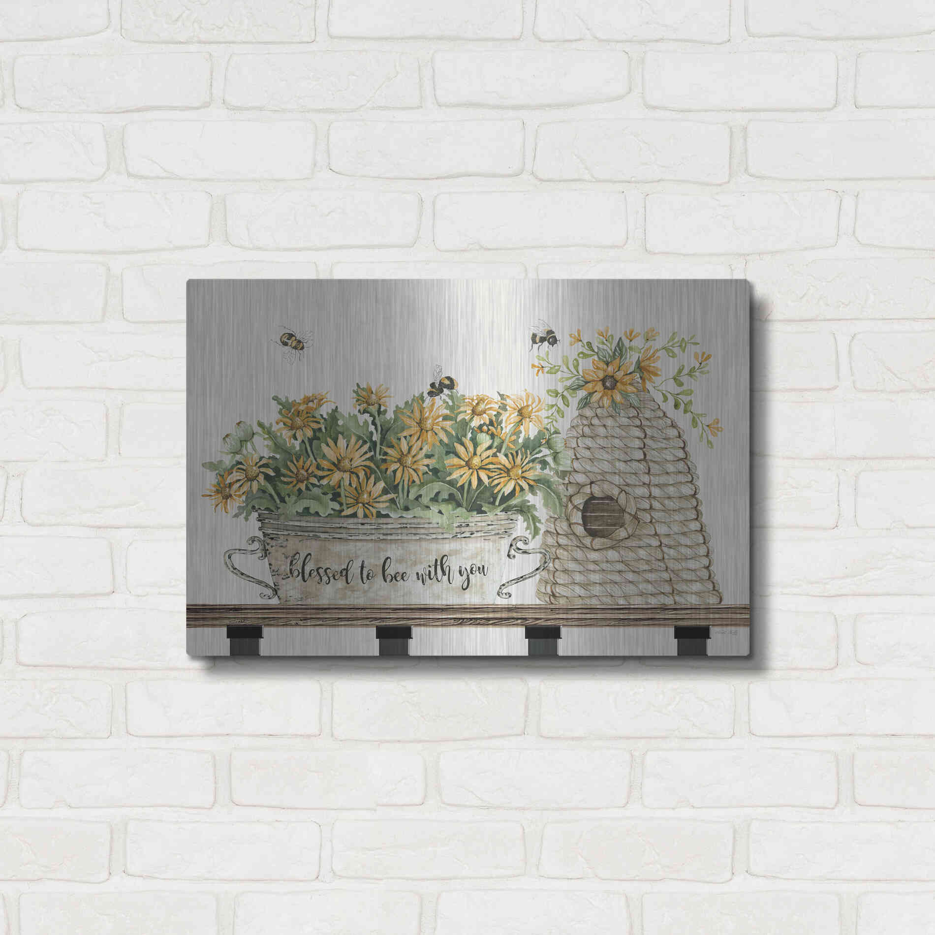 Luxe Metal Art 'Blessed to Be With You Bee Hive' by Cindy Jacobs, Metal Wall Art,24x16