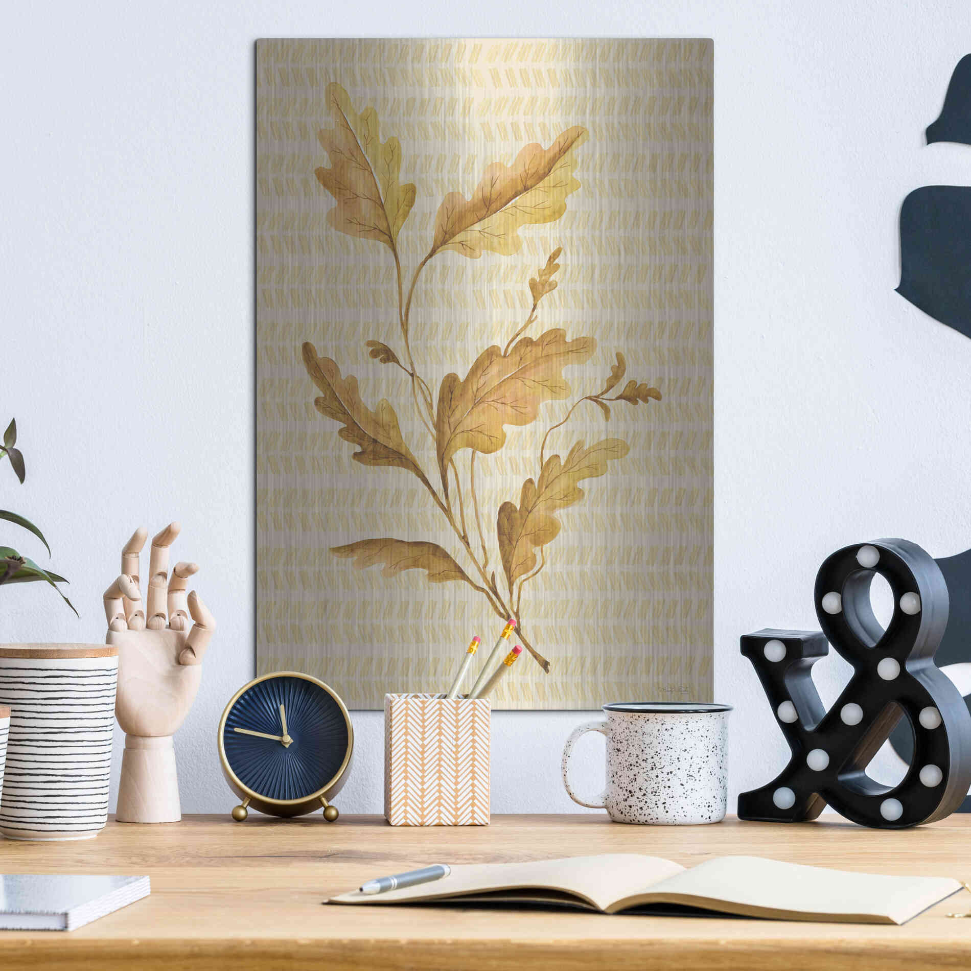 Luxe Metal Art 'Golden Oak' by Cindy Jacobs, Metal Wall Art,12x16