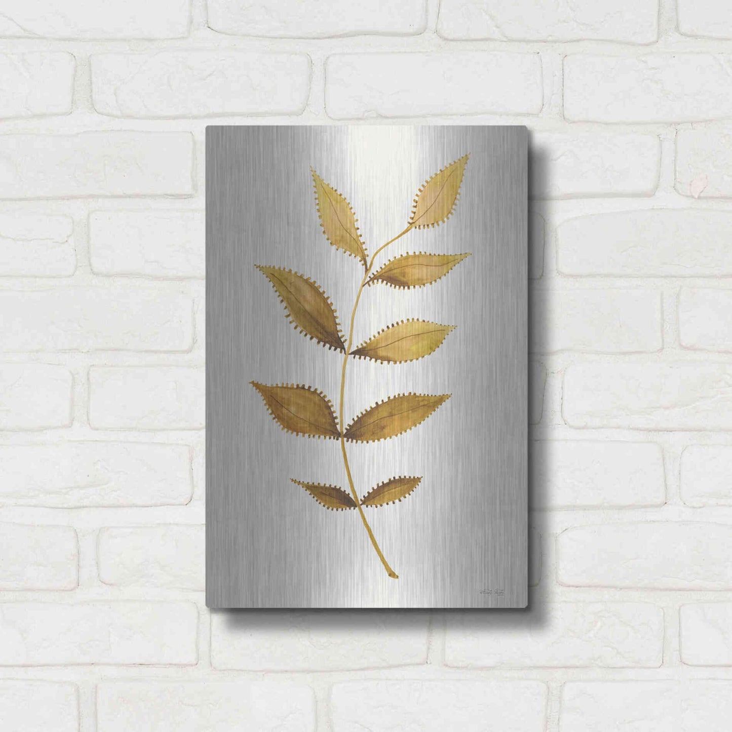 Luxe Metal Art 'Golden Spotted Leaves' by Cindy Jacobs, Metal Wall Art,12x16