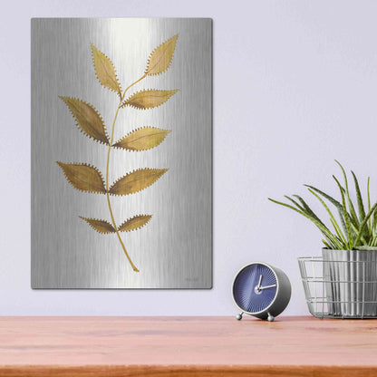 Luxe Metal Art 'Golden Spotted Leaves' by Cindy Jacobs, Metal Wall Art,12x16
