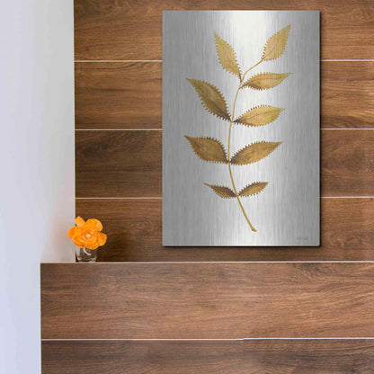 Luxe Metal Art 'Golden Spotted Leaves' by Cindy Jacobs, Metal Wall Art,12x16