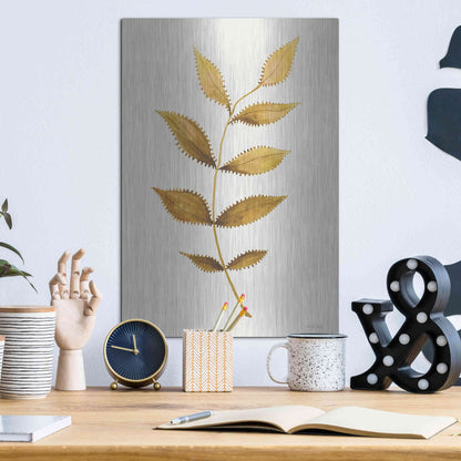 Luxe Metal Art 'Golden Spotted Leaves' by Cindy Jacobs, Metal Wall Art,12x16