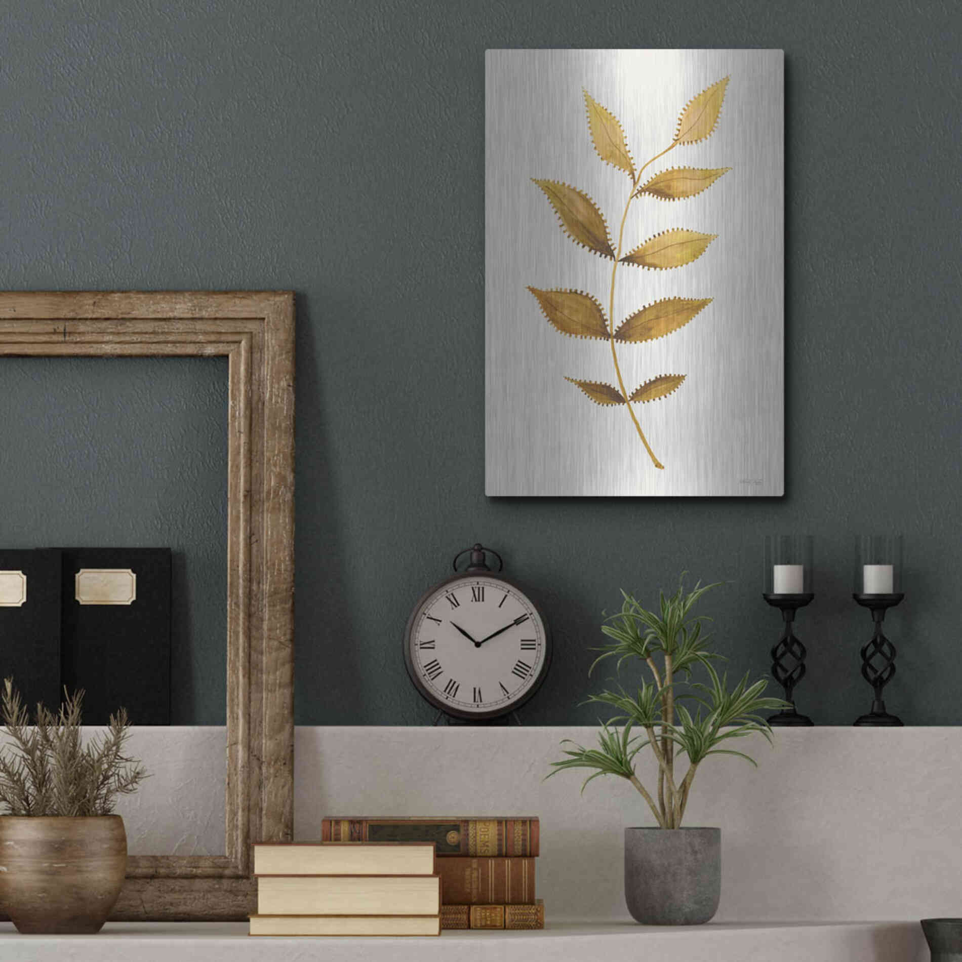 Luxe Metal Art 'Golden Spotted Leaves' by Cindy Jacobs, Metal Wall Art,12x16