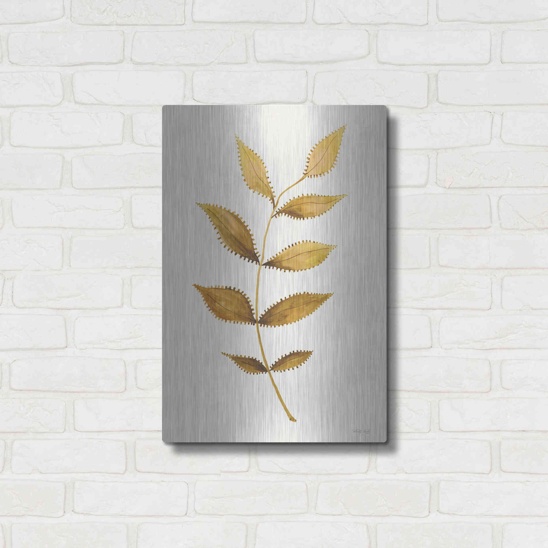 Luxe Metal Art 'Golden Spotted Leaves' by Cindy Jacobs, Metal Wall Art,16x24
